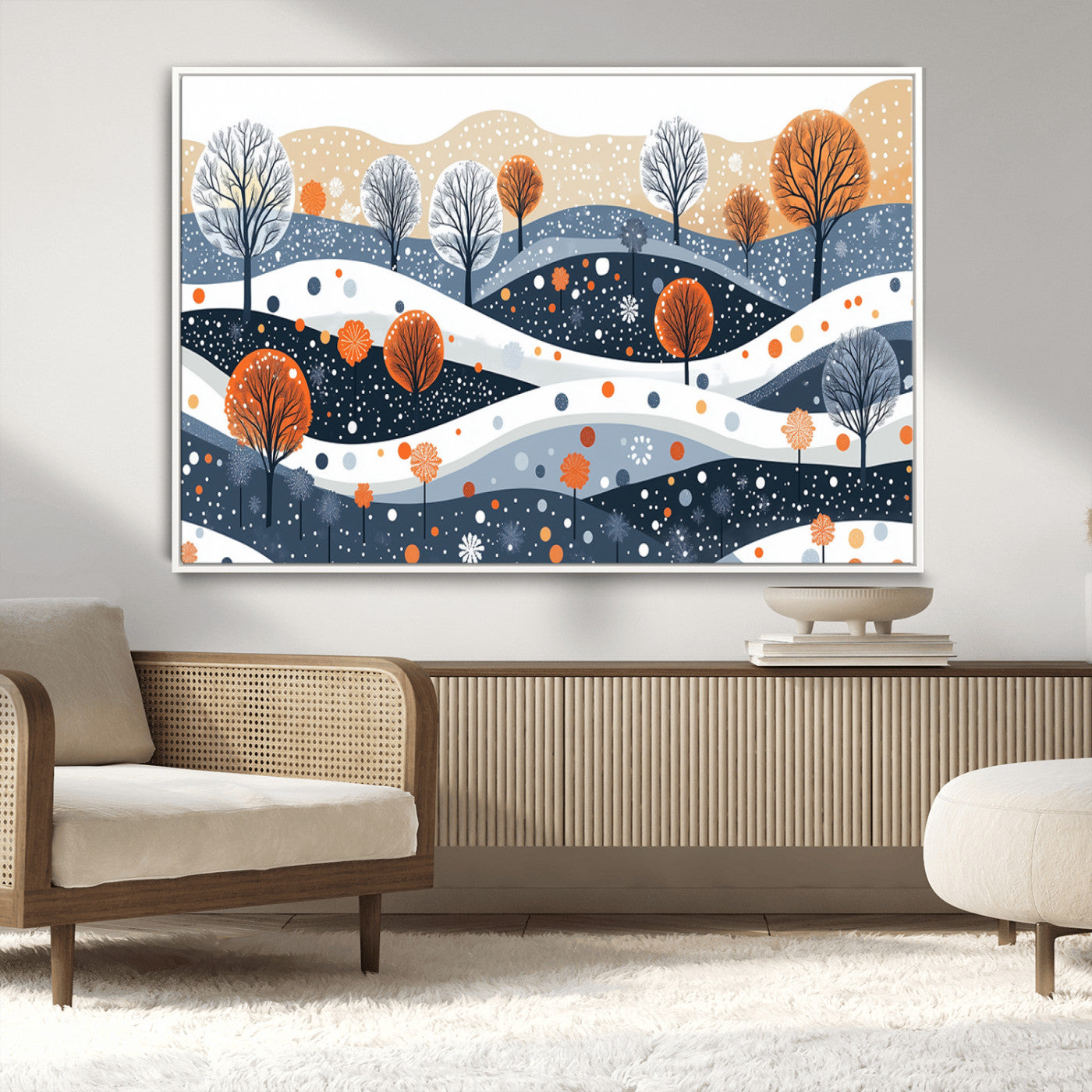 22651-MGV-CV-36X24-Abstract Winter Landscape Canvas Wall Art Print - Large Colorful Nature Wall Decor