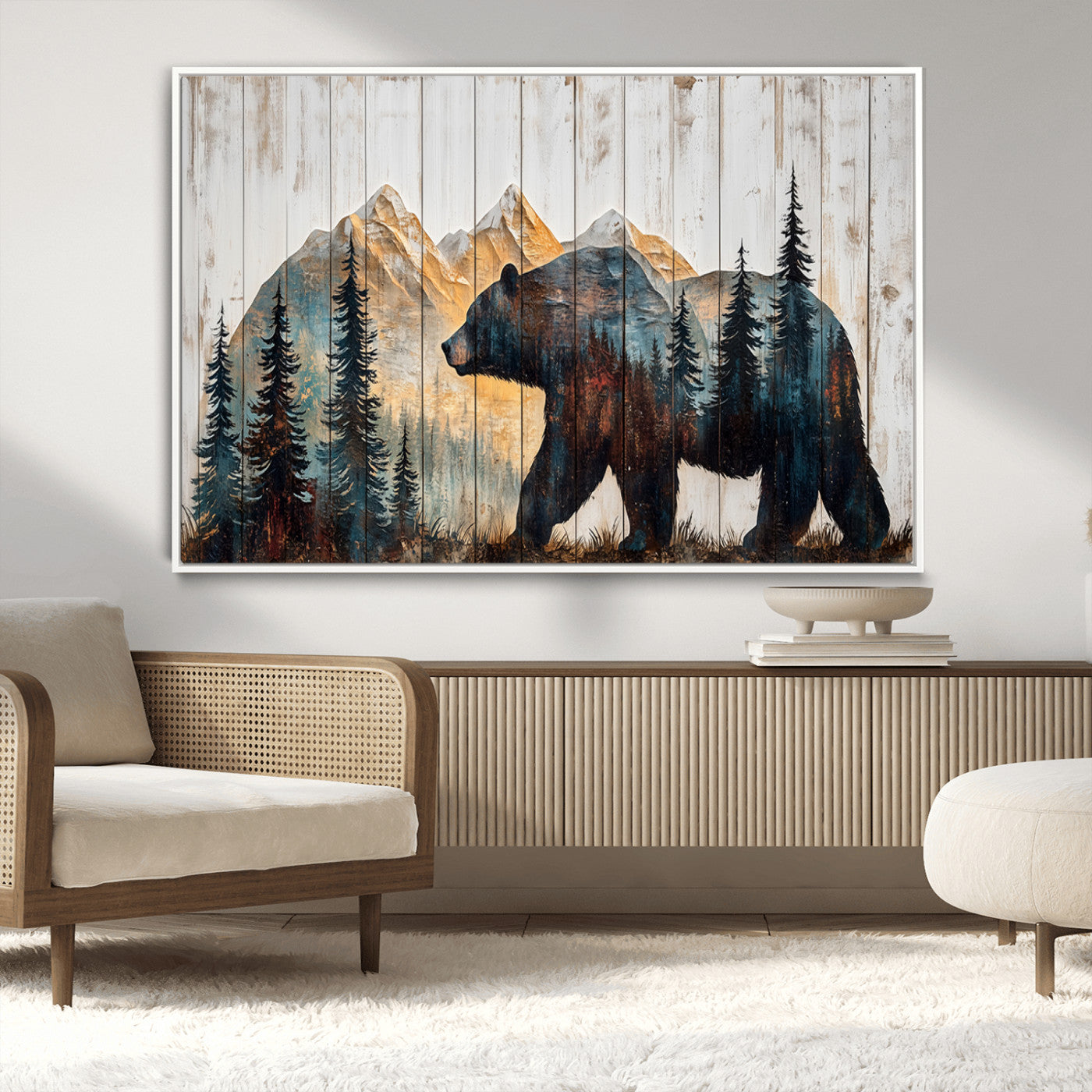-Rustic Bear Wall Art - Grizzly 399 Bear Wall Art - Mountain Wood Canvas Wall Art - Nature Theme
