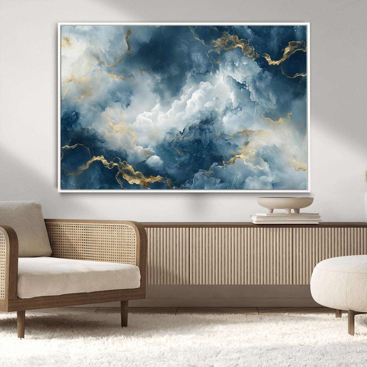 48298-MGV-CV-36X24-Large Abstract Print - Luxe Blue and Gold Abstract Canvas Wall Art - Bold Cloudscape Canvas for