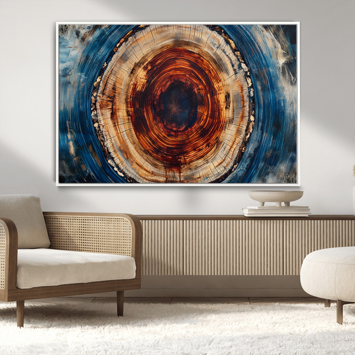 90395-MGV-CV-36X24-Abstract Framed Tree Rings Wall Decor, Wood Grain Rings Artwork Print, Nature Woodland Modern Wall