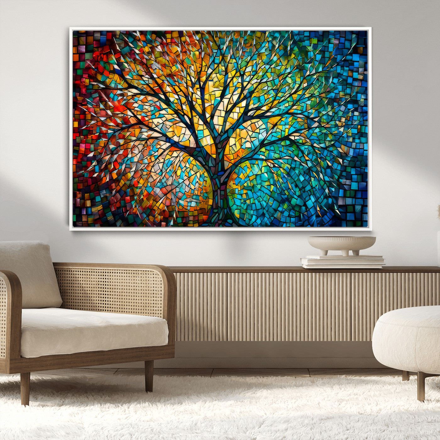 99325-MGV-CV-36X24-Yggdrasil Tree of Life Wall Art Print Canvas | Mosaic Style 3-Panel Canvas Print