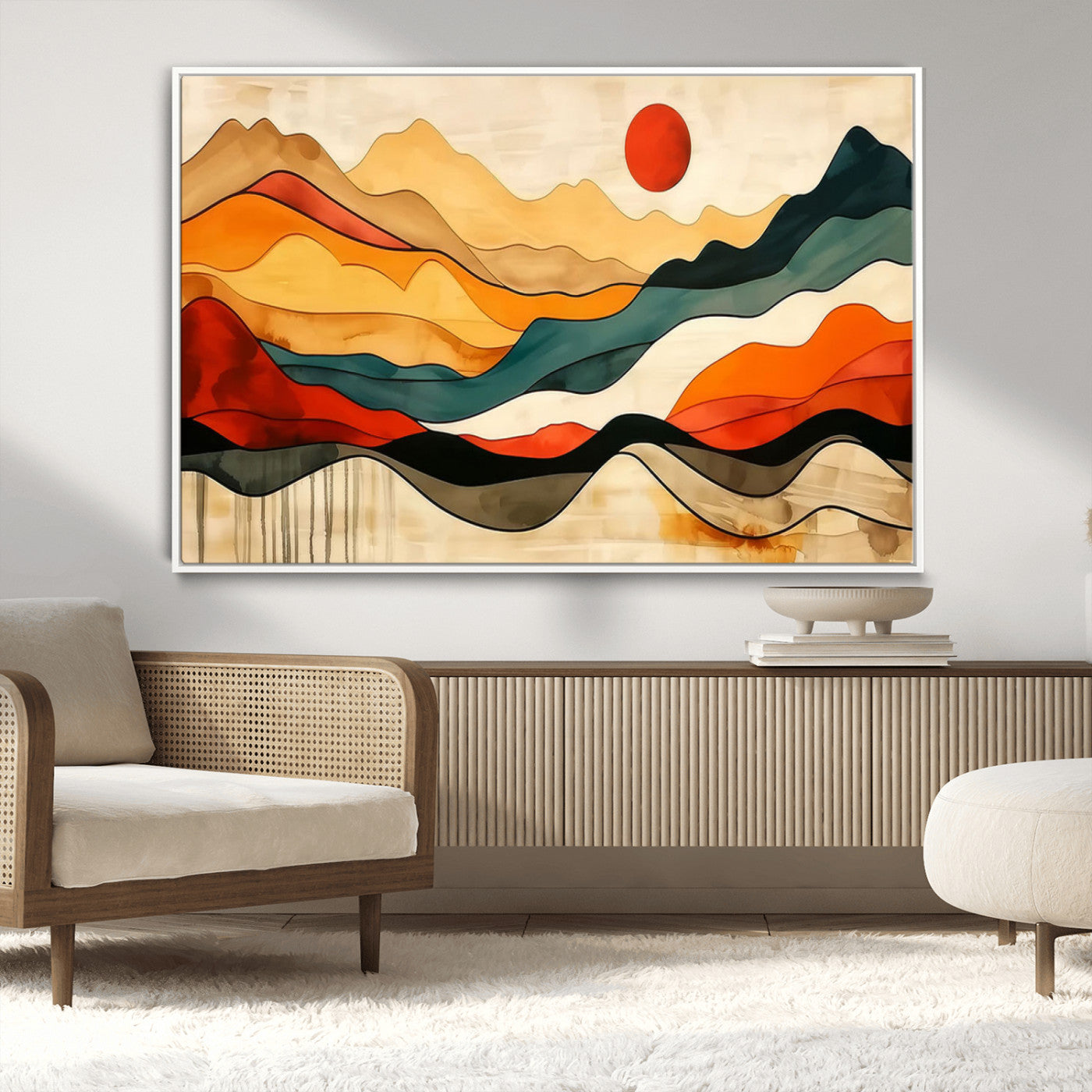 23241-MGV-CV-36X24-Mid Century Wall Art Print - Abstract Woodland Print - Modern Art Panoramic Mountain Wall Art