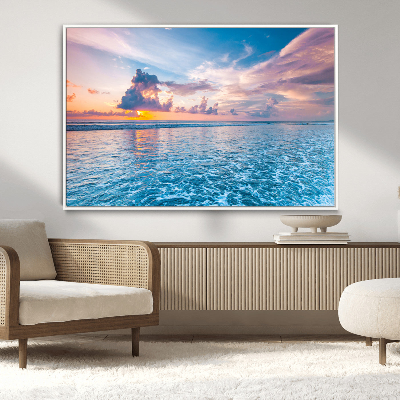 36641-MGV-CV-36X24-Ocean Sunset Canvas Wall Art Print – Tranquil Seascape Vibrant Sky Rolling Waves Coastal Artwork for Home, Office