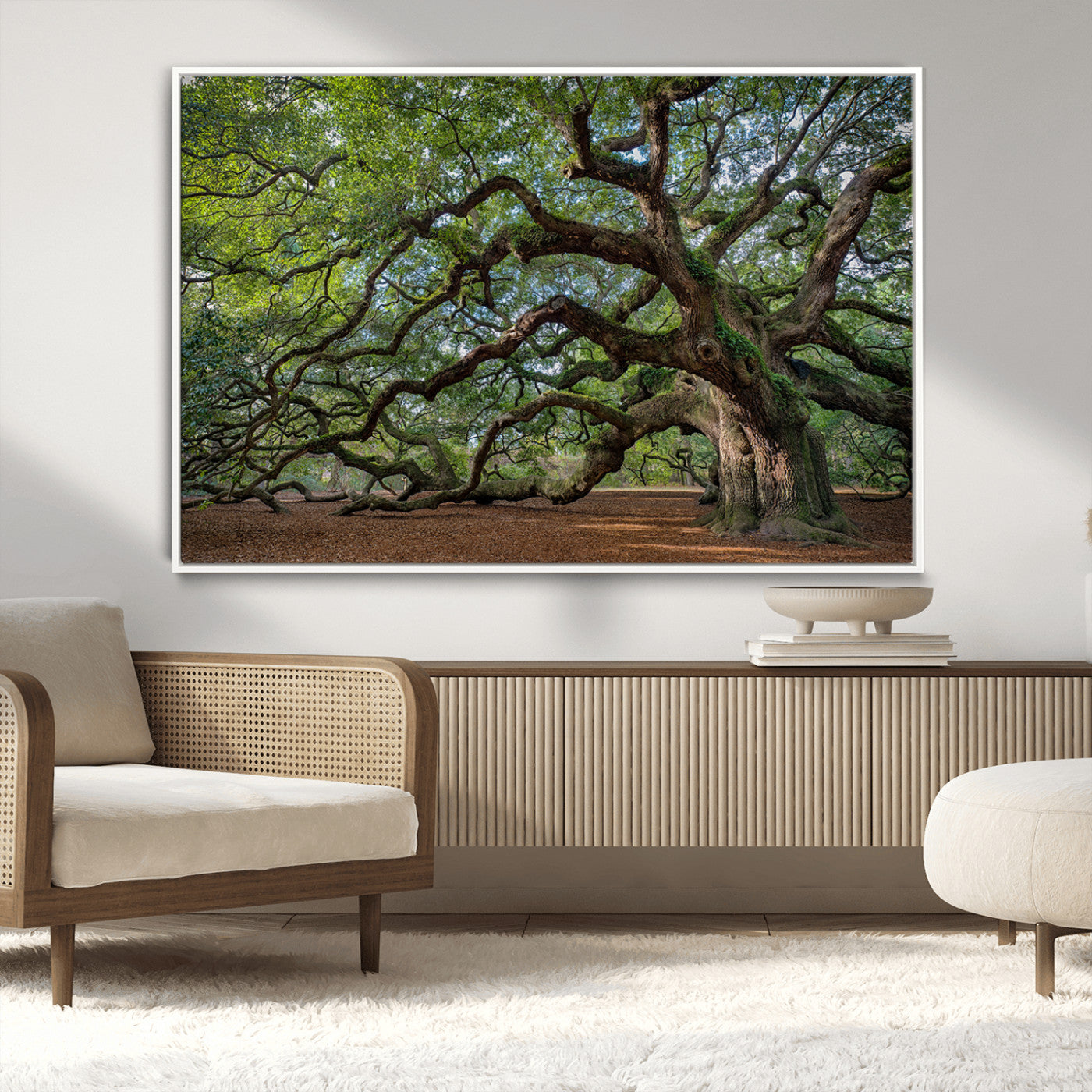 MGV-FC-36X24 - Ancient Oak Tree Wall Art – Canvas Print of Expansive Branches Lush Green Canopy, Tranquil Landscape, Majestic Nature Decor for Home or Office