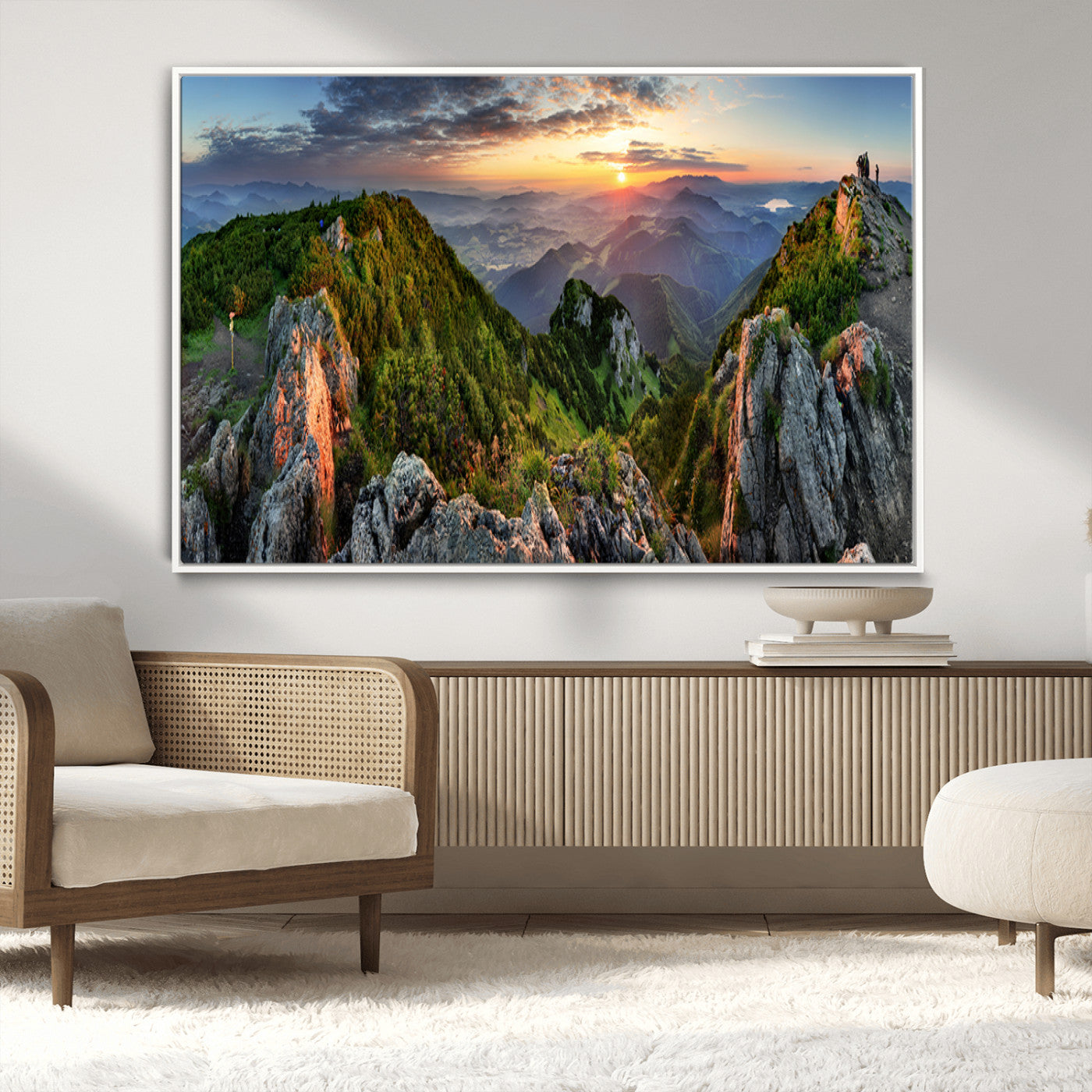 51582565-MGV-CV-36X24-Mountain Sunset Panoramic Wall Art Canvas Print – Framed Scenic Wilderness Scene with Majestic Summit Artwork for Home, Office