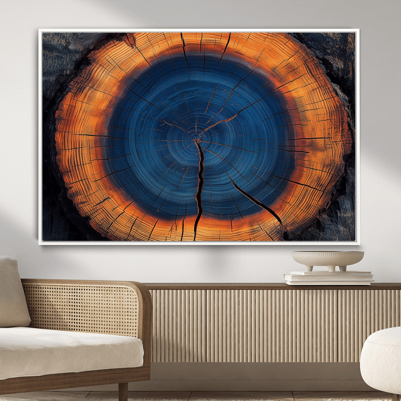 54040961-MGV-CV-36X24-Abstract Tree Ring Wall Art Print – Natural Rustic Wood Canvas, Framed Tree Stump Artwork, Modern Nature Design for Home, Office