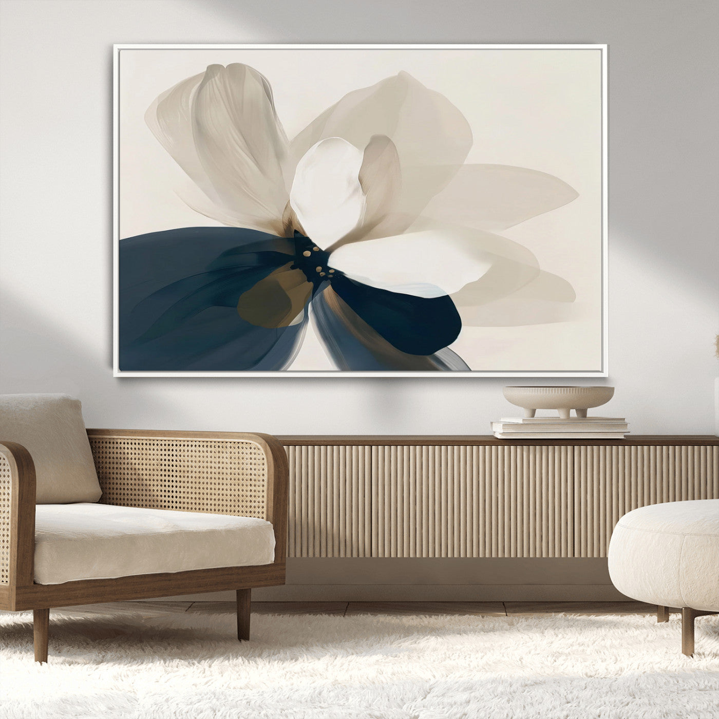 -Minimal Flower Wall Art Canvas Print, Framed Flower Drawing Art Picture Print, Beige Bloom Perfect Modern Botanical Decor Artwork