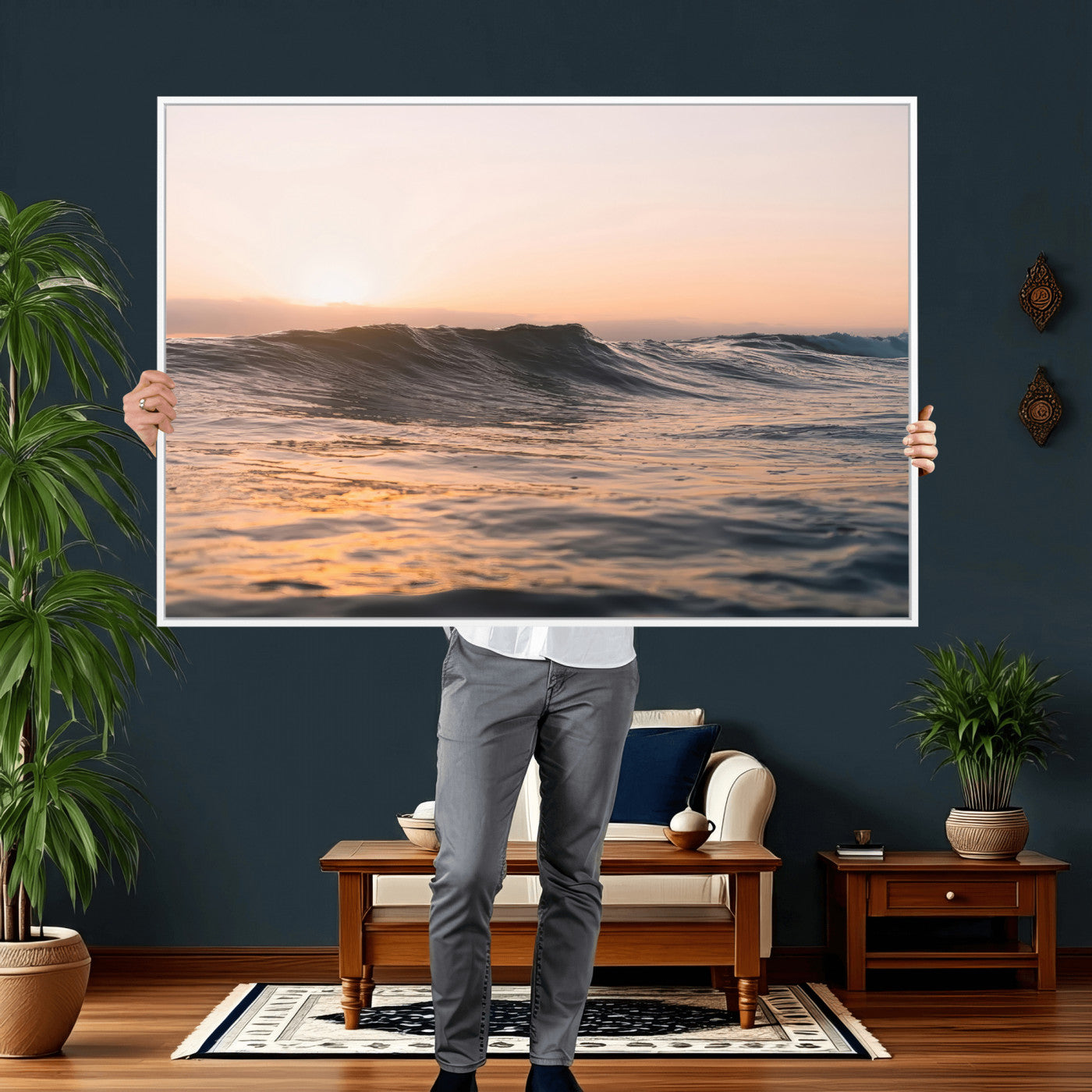 46299358-MGV-CV-36X24 - Golden Sunset Ocean Wall Art – Tranquil Waves & Peaceful Horizon Canvas Print, Soft Light and Evening Glow for Serene Beach, Home or Nature Decor