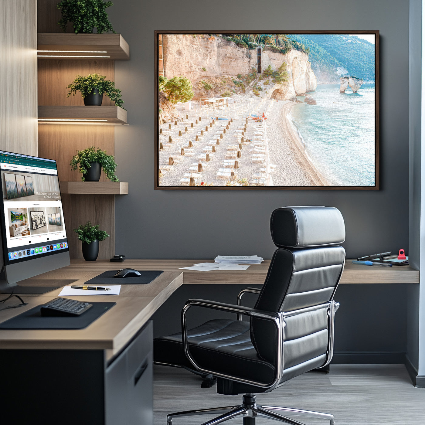 84816639-MGV-CV-36X24-Beach Wall Art Canvas Print – Framed Coastal Seascape Summer Shore Relaxing Ocean Landscape Artwork for Home Office