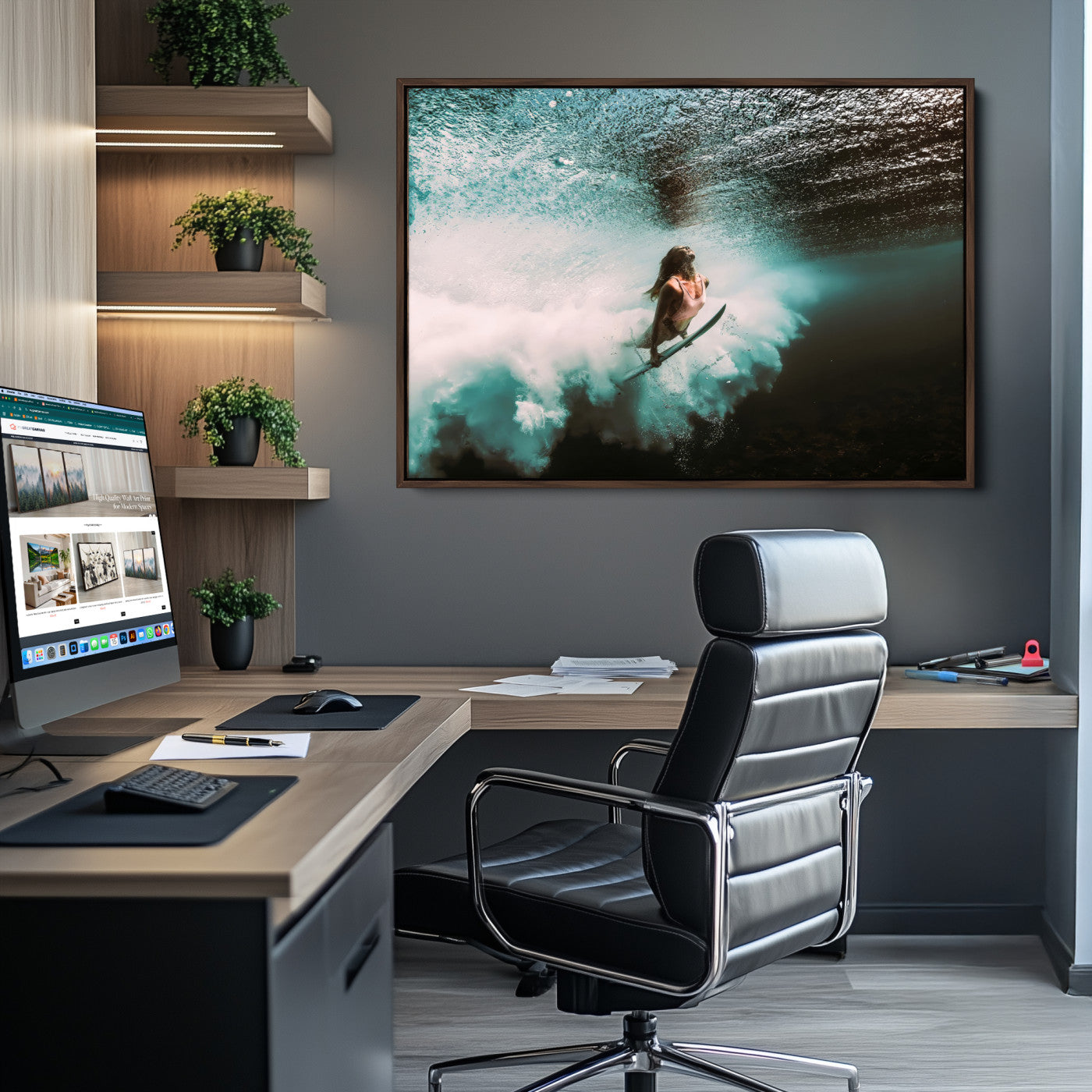 85923512-MGV-CV-40X27-Vibrant Aquatic Motion Wall Art Canvas Print – Framed Underwater Swimming Scene Artwork for Home, Office Decor