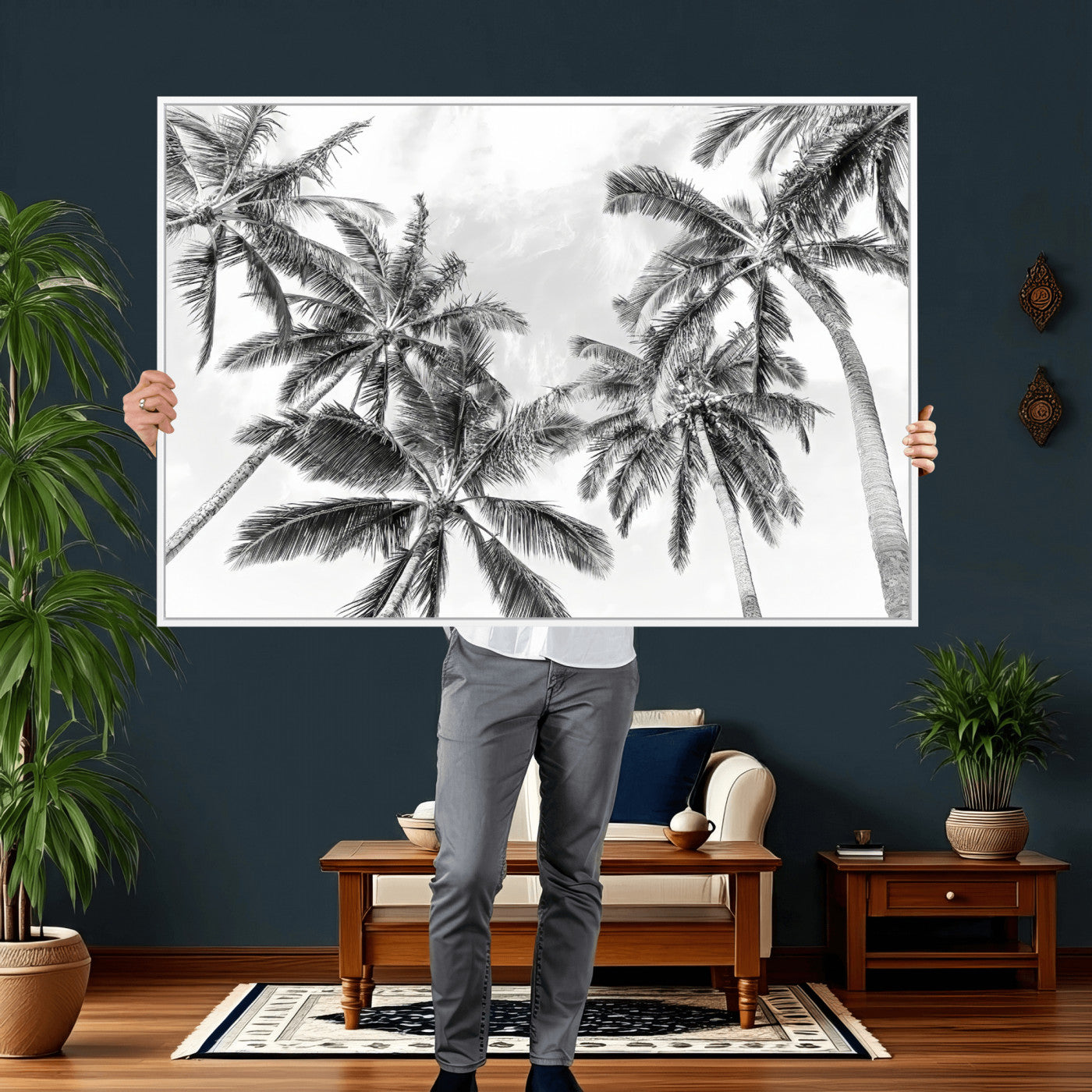 62113786-MGV-CV-36X24 - Palm Trees Wall Art – Tropical Breeze Canvas Print, Vacation Island Silhouette, Coastal Calm and Summer Paradise for Living Room or Beach House Decor