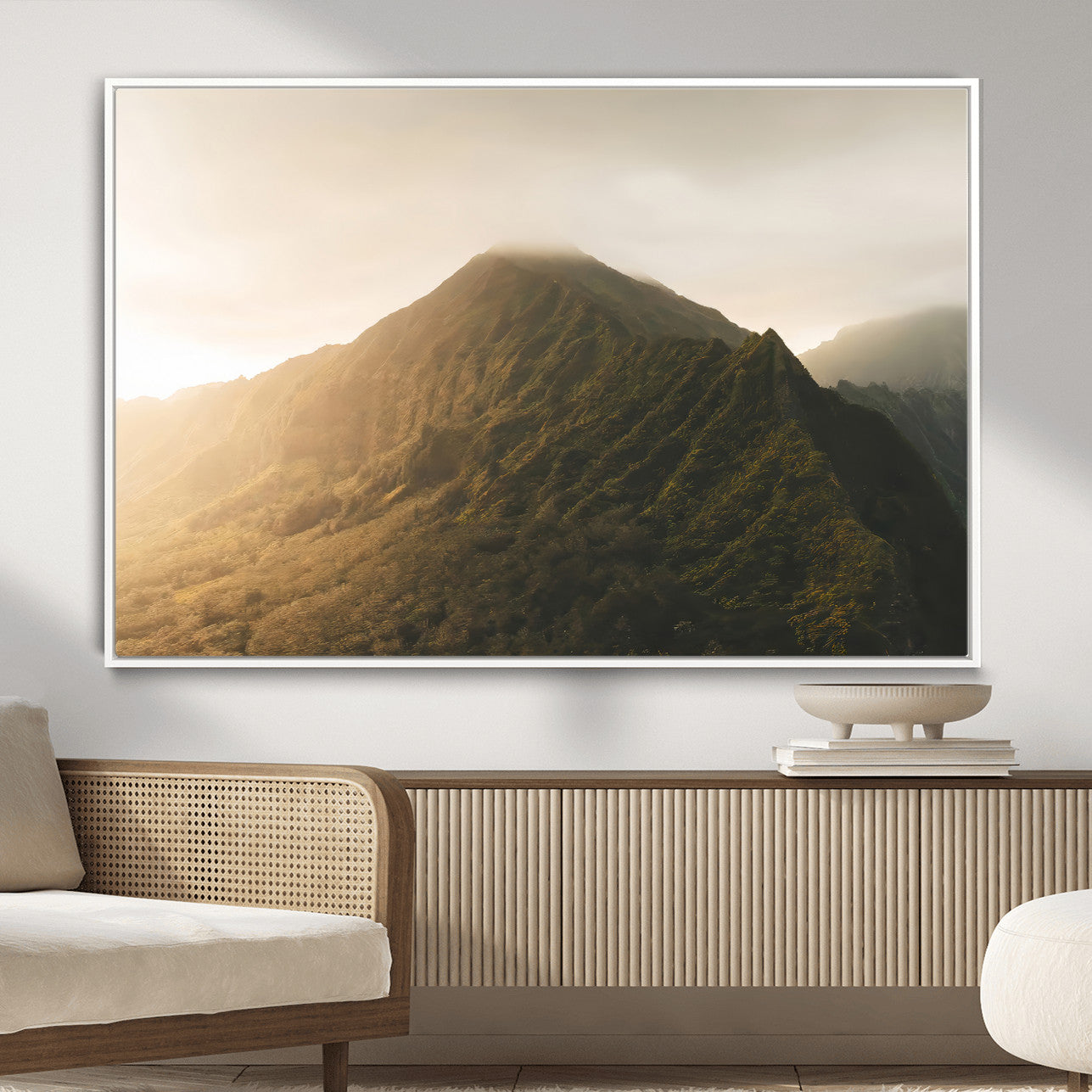 42338636-MGV-CV-36X24-Mountain Wall Art – Framed Sunset Landscape Canvas Artwork, Serene Nature Design, Rustic Decor for Home, Office