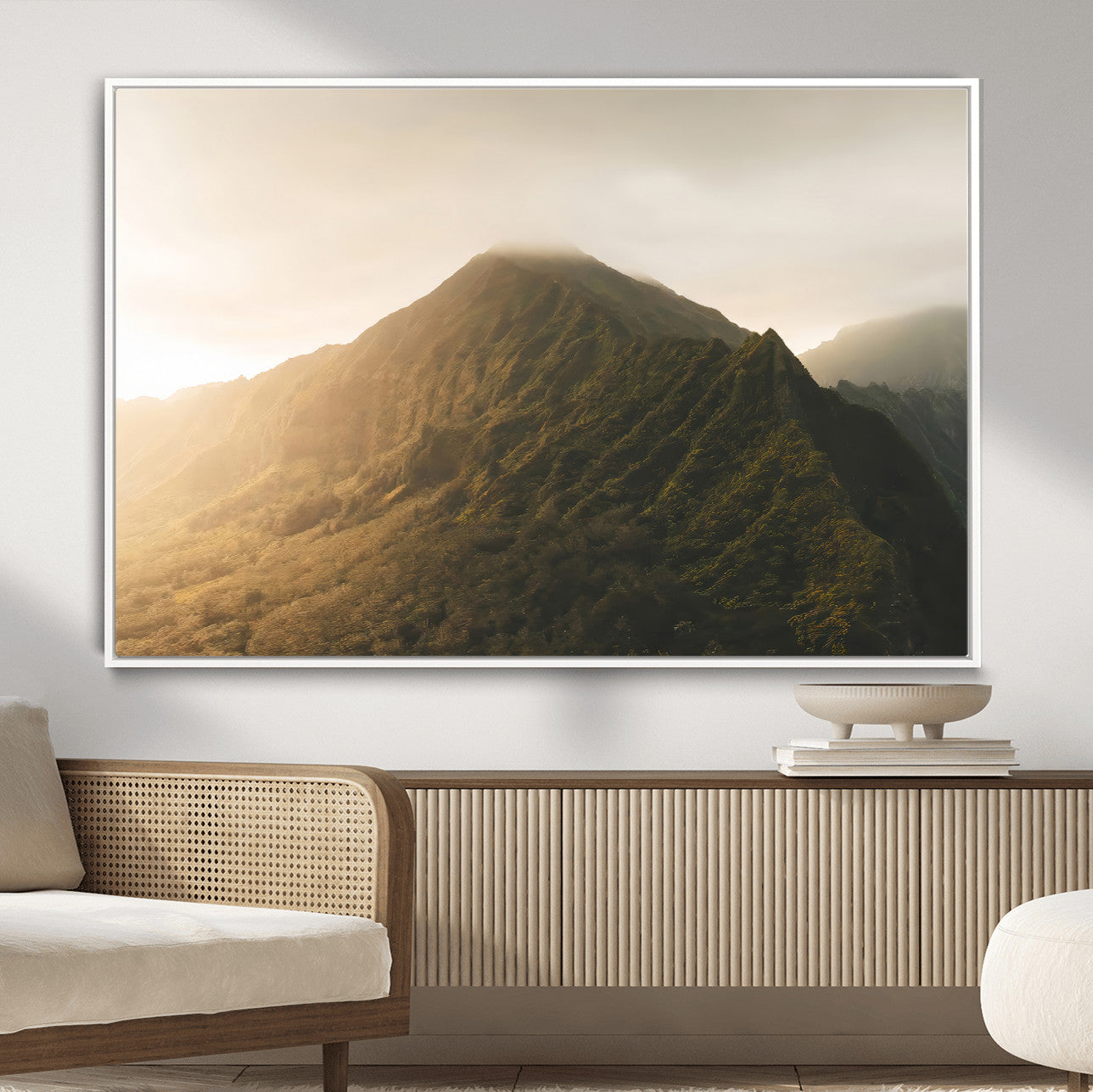 42338636-MGV-CV-36X24-Mountain Wall Art – Framed Sunset Landscape Canvas Artwork, Serene Nature Design, Rustic Decor for Home, Office