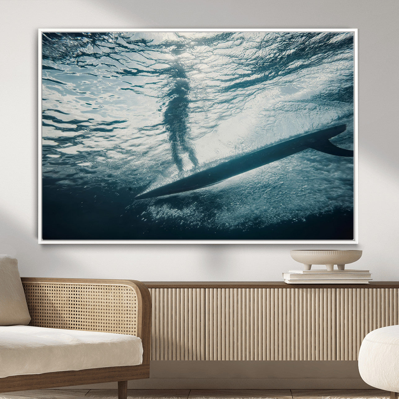 MGV-FC-36X24 - Submerged Surf Wall Art Canvas Print, Framed Underwater Perspective Art Picture Print, Ocean Surf Perfect Coastal Adventure Decor Artwork