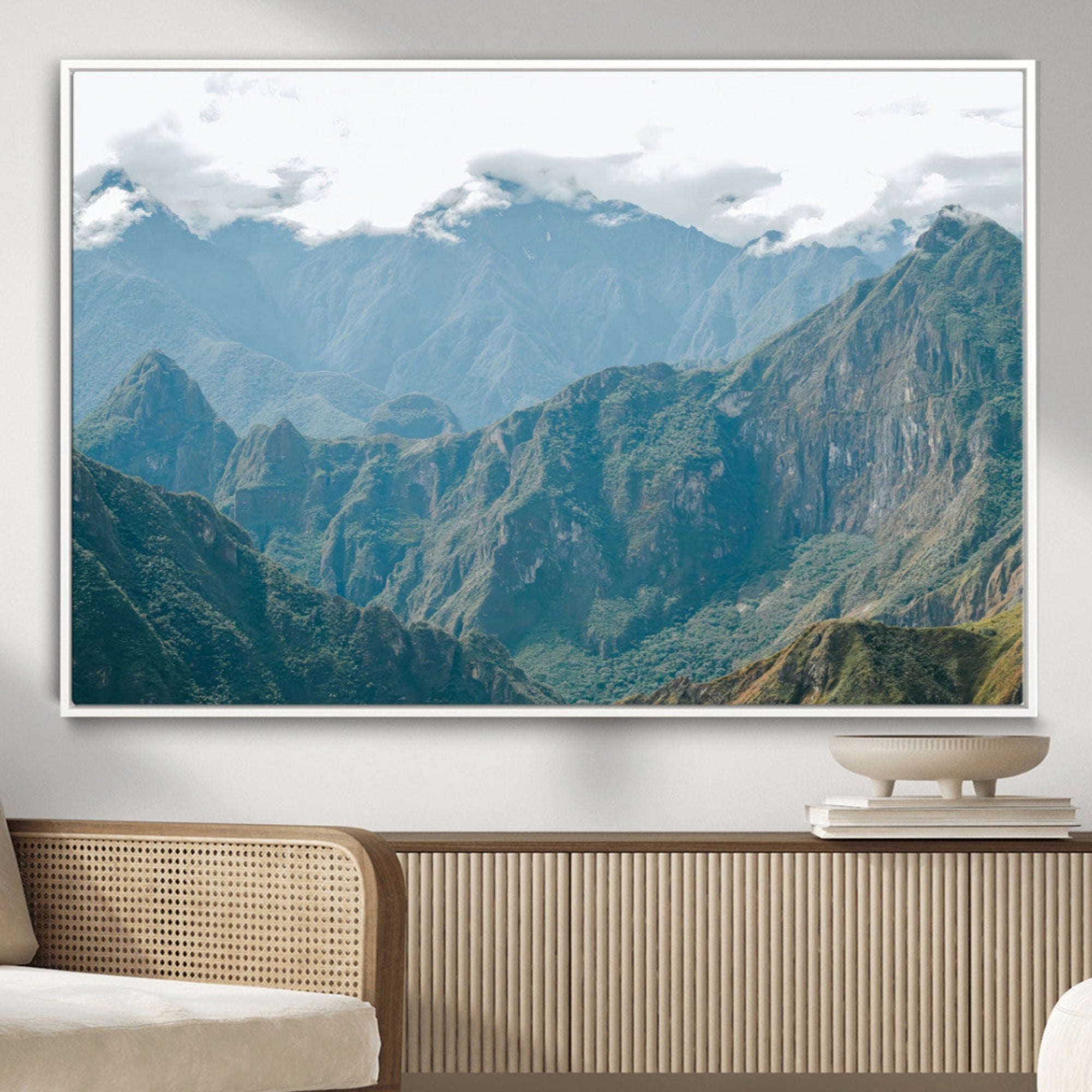 87750525-MGV-CV-36X24-Misty Mountain Wall Art Canvas Print – Framed Cloudy Andean Art Picture Rugged Mountain Artwork for Home Office