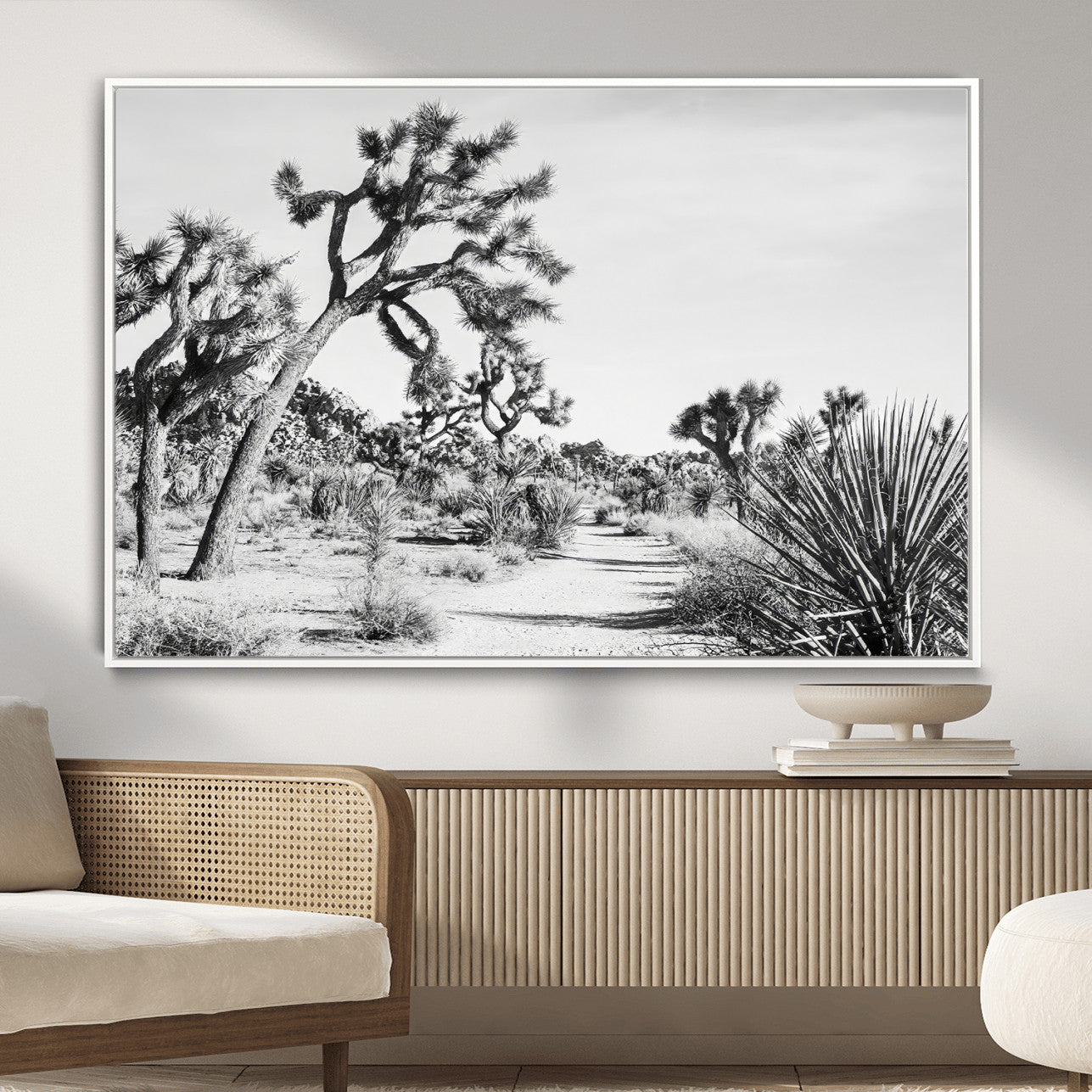 88164251-MGV-CV-36X24-Joshua Tree Desert Wall Art – Black & White Canvas Print, Nature Serenity Decor for Guest Room, Office or Living Room