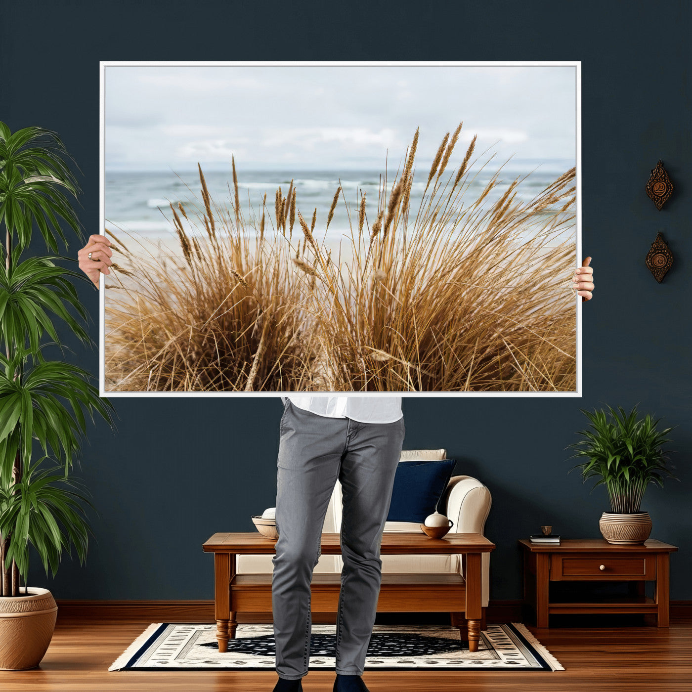 14270839-MGV-CV-36X24 - Beach Grass Wall Art – Canvas Print of Serene Coastal Shore, Peaceful Ocean Vibes, Nature Decor for Guest Room, Office or Living Room