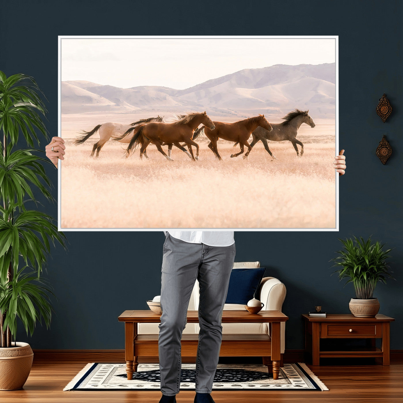 HORSESH-MGV-CV-36X24 - Wild Horses Wall Art – Running Freedom Canvas Print, Graceful Movement, Outdoor Landscape, Nature’s Power and Spirit, Home or Office Decor
