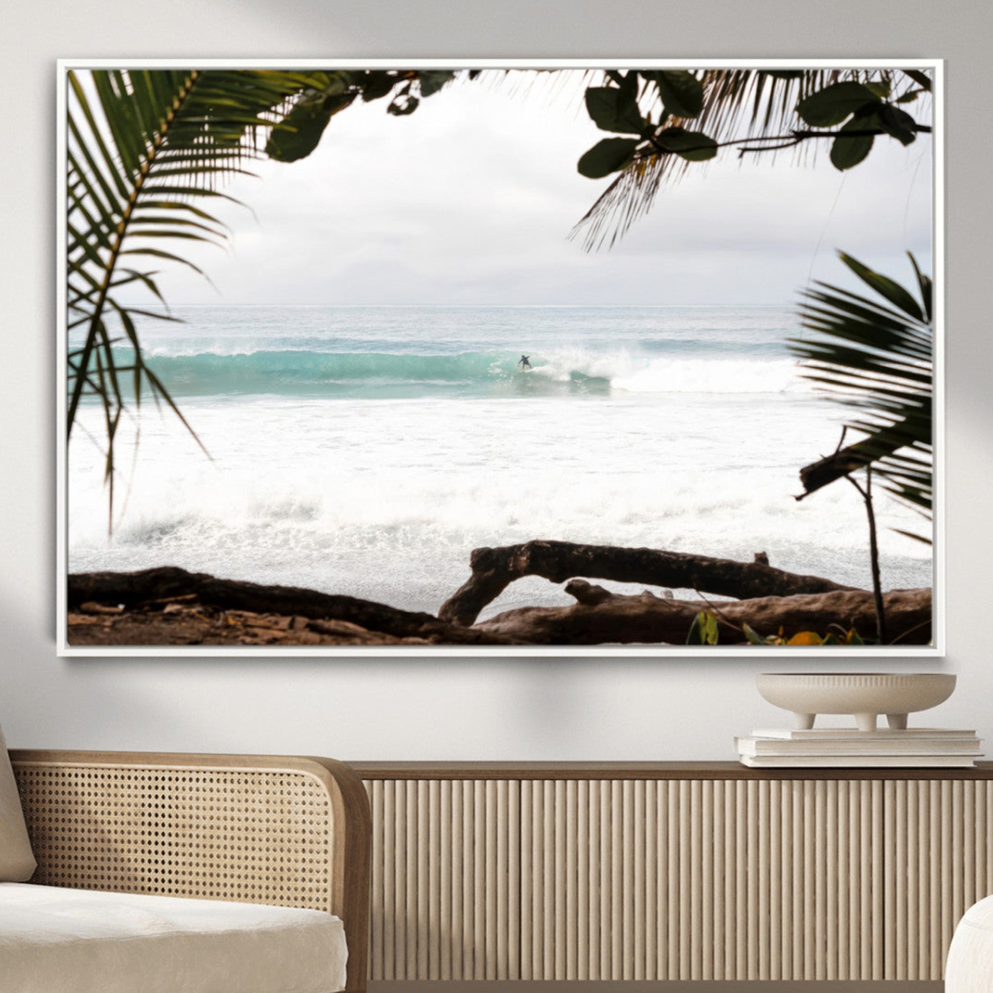 87750525-MGV-CV-36X24-Tropical Surf Wall Art Canvas Print – Framed Palm Tree View Art Picture Beach House Artwork for Home Office