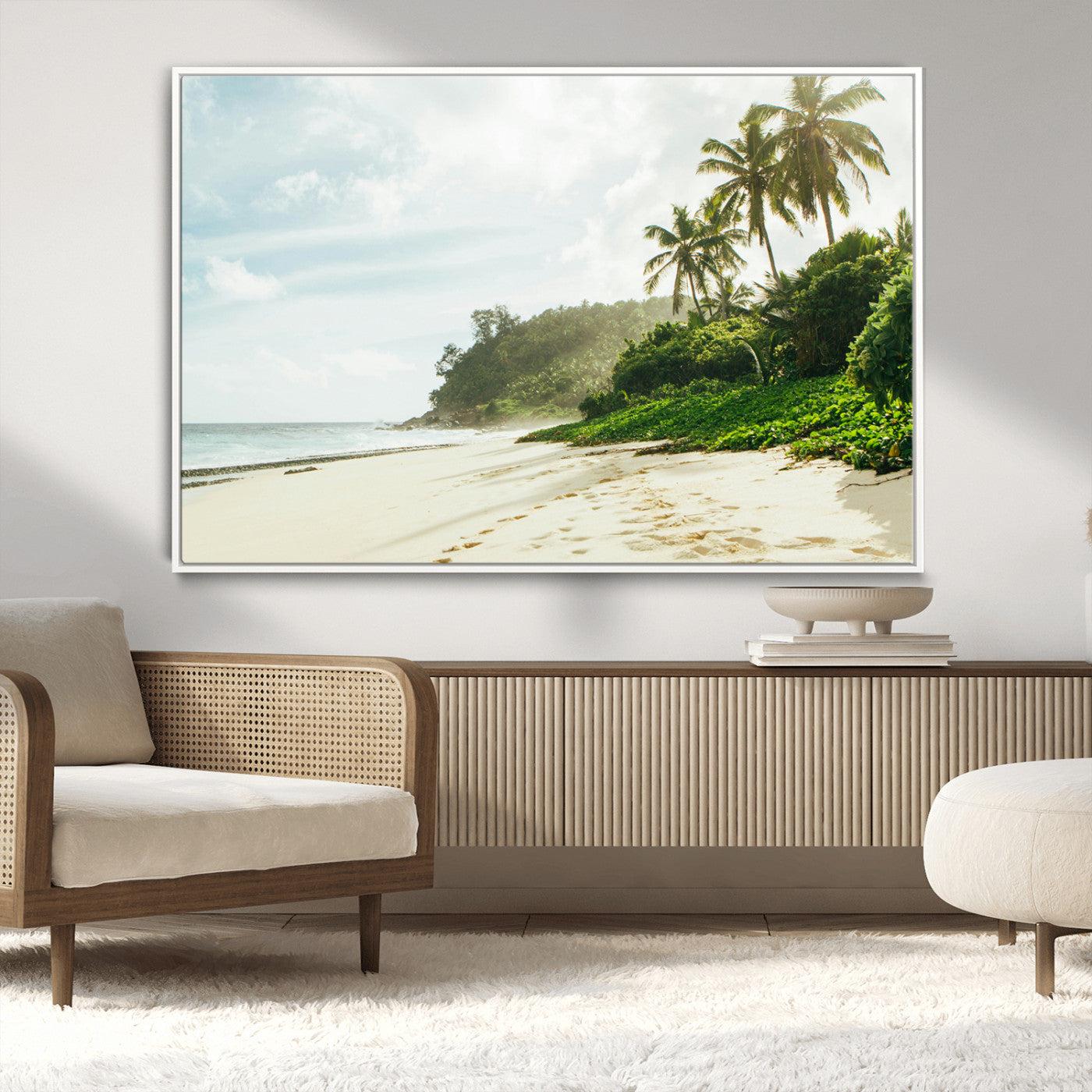 42984524-MGV-FC-36X24_White-Relaxing Beach Wall Art Canvas Print – Framed Ocean View Coastal Serenity Tropical Nature Scene Artwork for Home Office