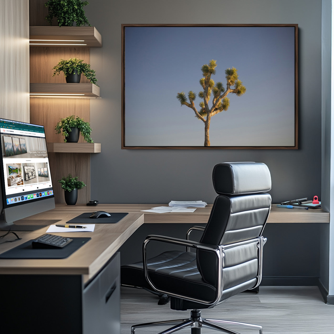 54552043-MGV-CV-36X24-Joshua Tree Wall Art Canvas Print – Framed Southwestern Desert Landscape Scene Natural Rustic Artwork for Home Office