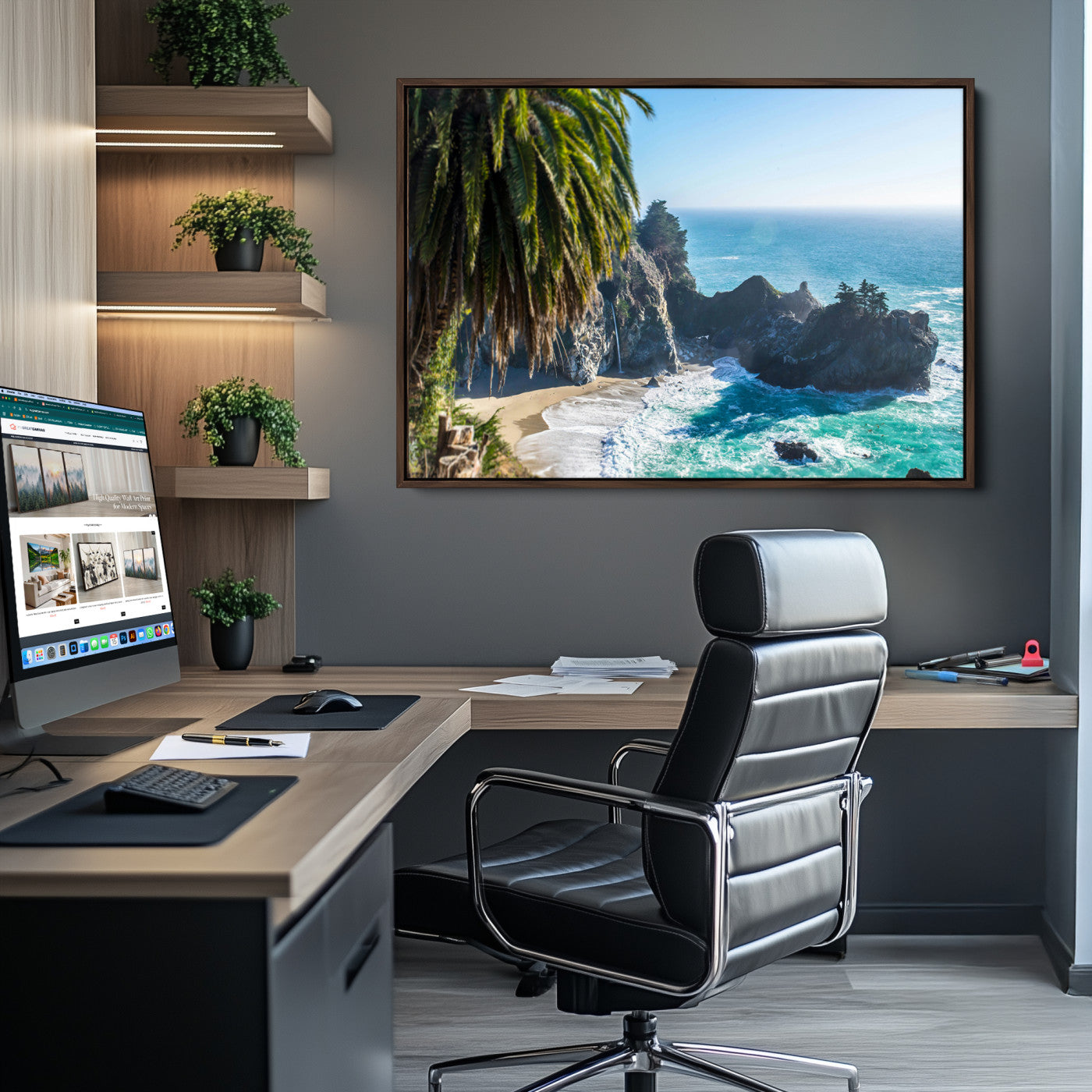 49714835-MGV-CV-36X24-Big Sur Wall Art Canvas Print – Framed California Coastline Tropical Ocean Photography Scenic Artwork for Home Office