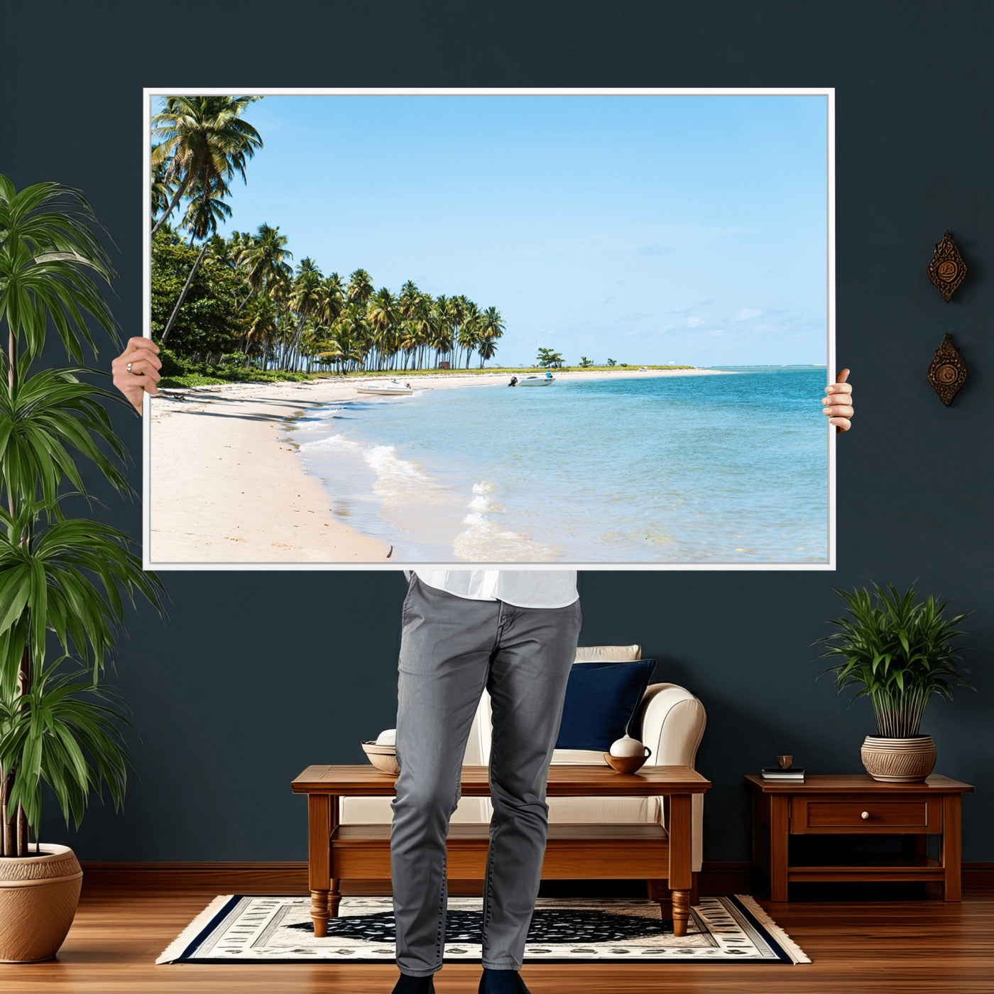 37858872-MGV-CV-36X24 - Palm Tree Paradise Coastal Wall Art – Beach Scene and Ocean Breeze Canvas Print Tranquil Tropical Shore Decor for Living Room, Bedroom or Office