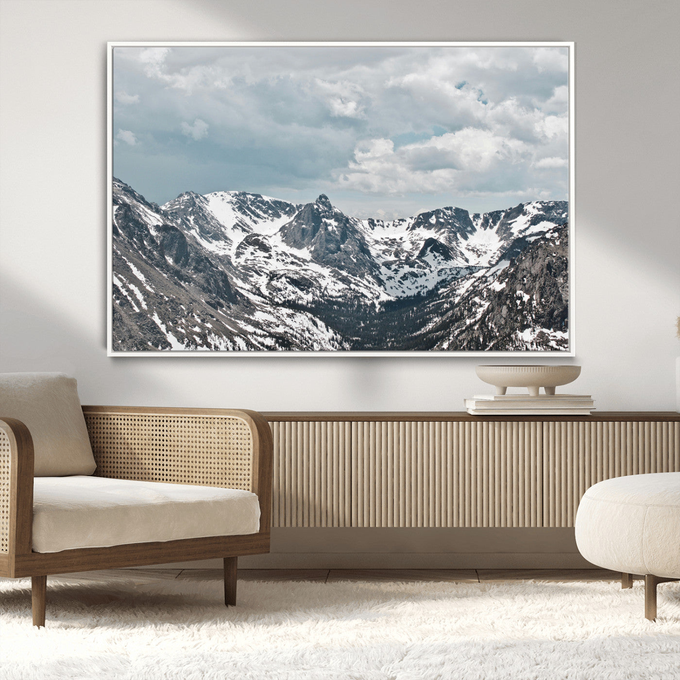 -Snowy Peaks Wall Art Canvas Print – Alpine Wilderness Mountain Escape Winter Serenity Artwork for Home, Office