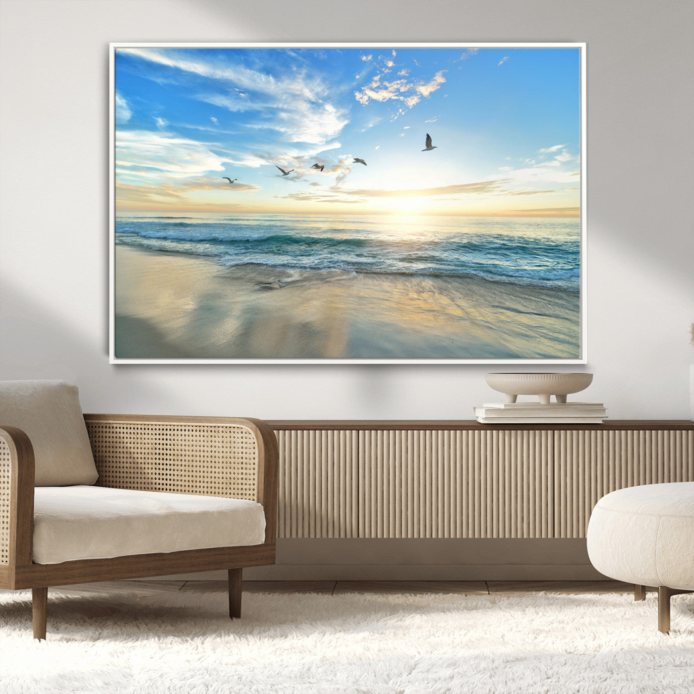 20708696-MGV-CV-36X24-Minimalist Seaside Wall Art Canvas Print – Morning Glow Golden Reflections Coastal Nature Artwork for Home, Office