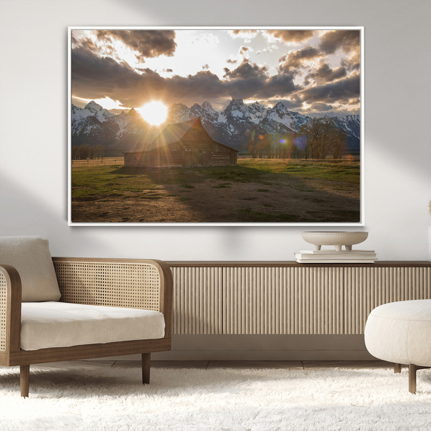 -Snowy Peaks Wall Art Canvas Print – Rustic Mountain Landscape Nature Escape Winter Forest Artwork for Home, Office