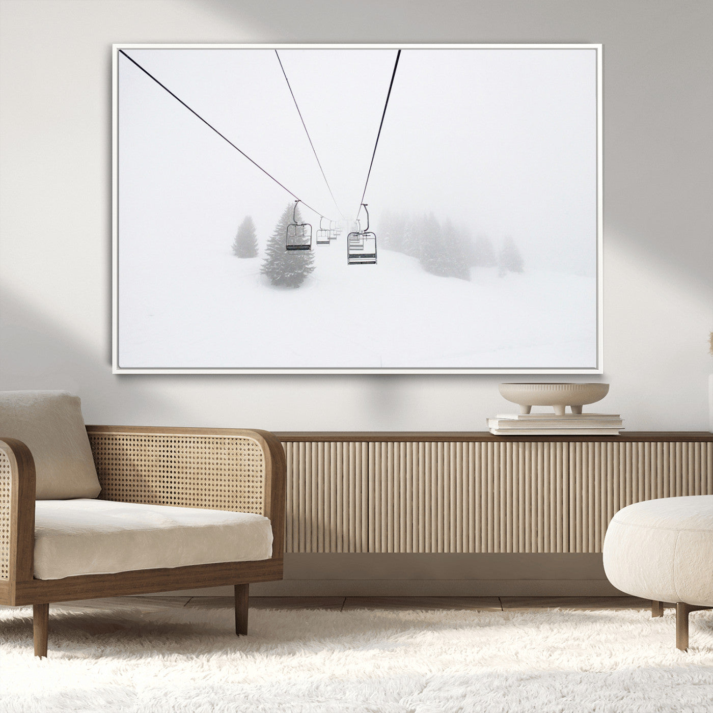 -Ski Lift Wall Art Canvas Print – Snowy Alpine Landscape Nordic Adventure Winter Mountains Artwork for Home, Office