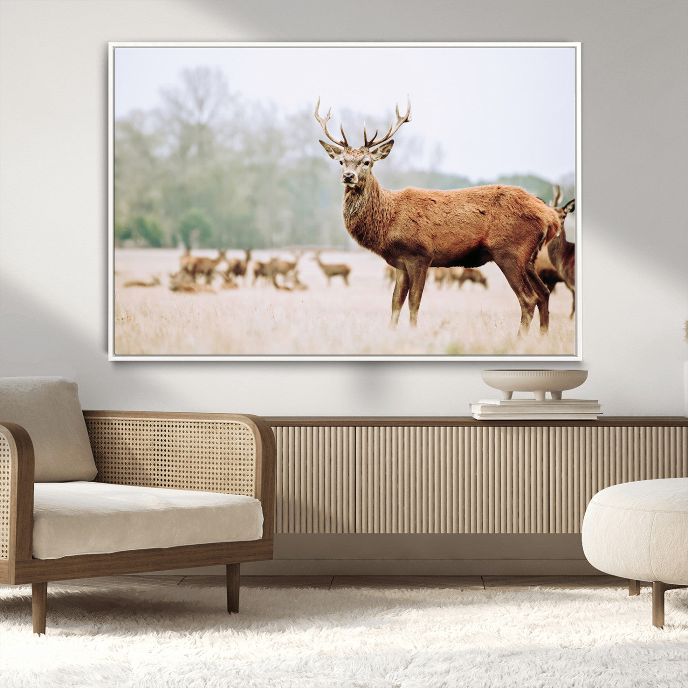 53240224-MGV-CV-36X24-Rustic Deer Wall Art Canvas Print – Forest Woodland Stag Nordic Animal Scenic Nature Artwork for Home, Cabin