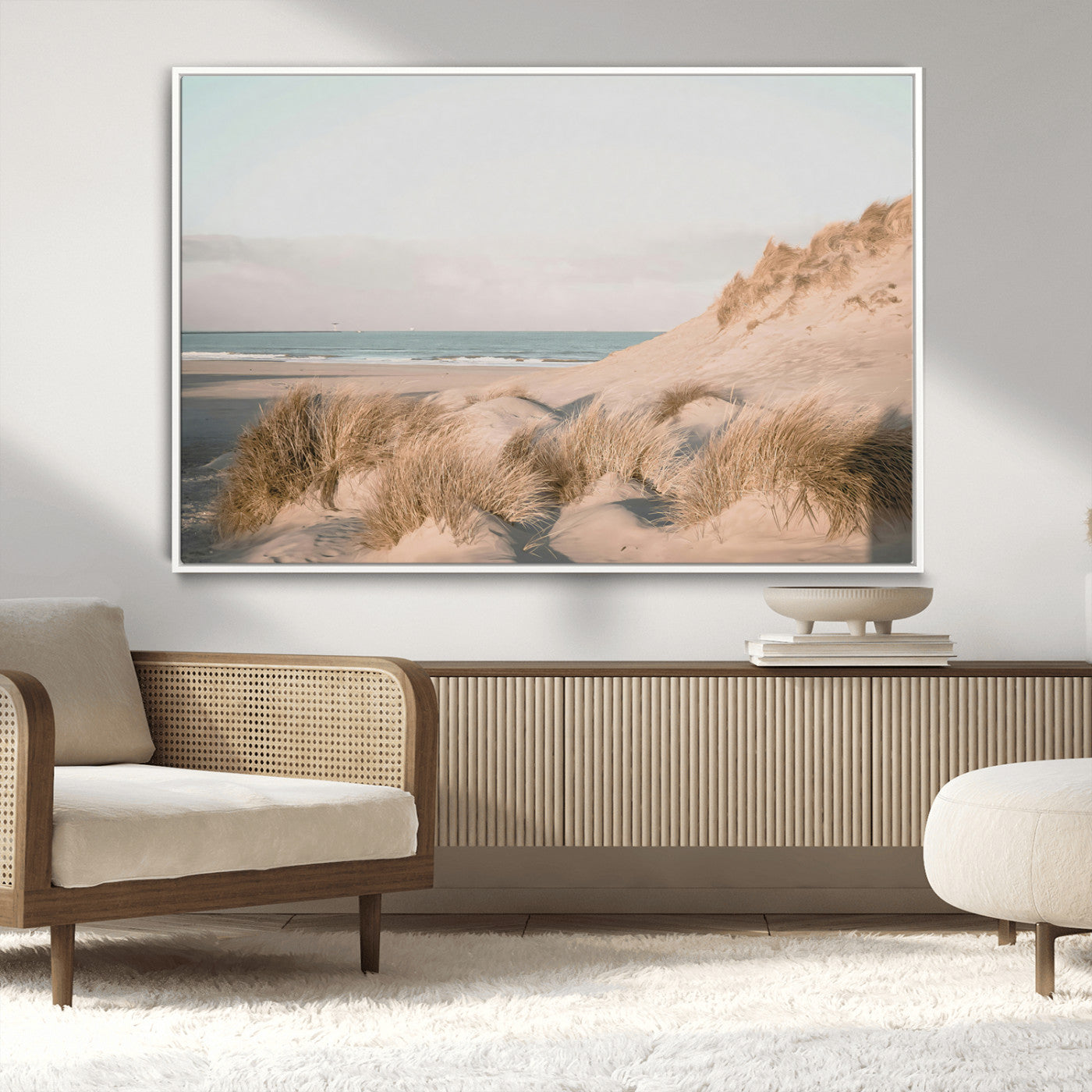 -Beach Landscape Wall Art Canvas Print – Framed Sand Dune Photography Minimalist Seascape Artwork for Home Office