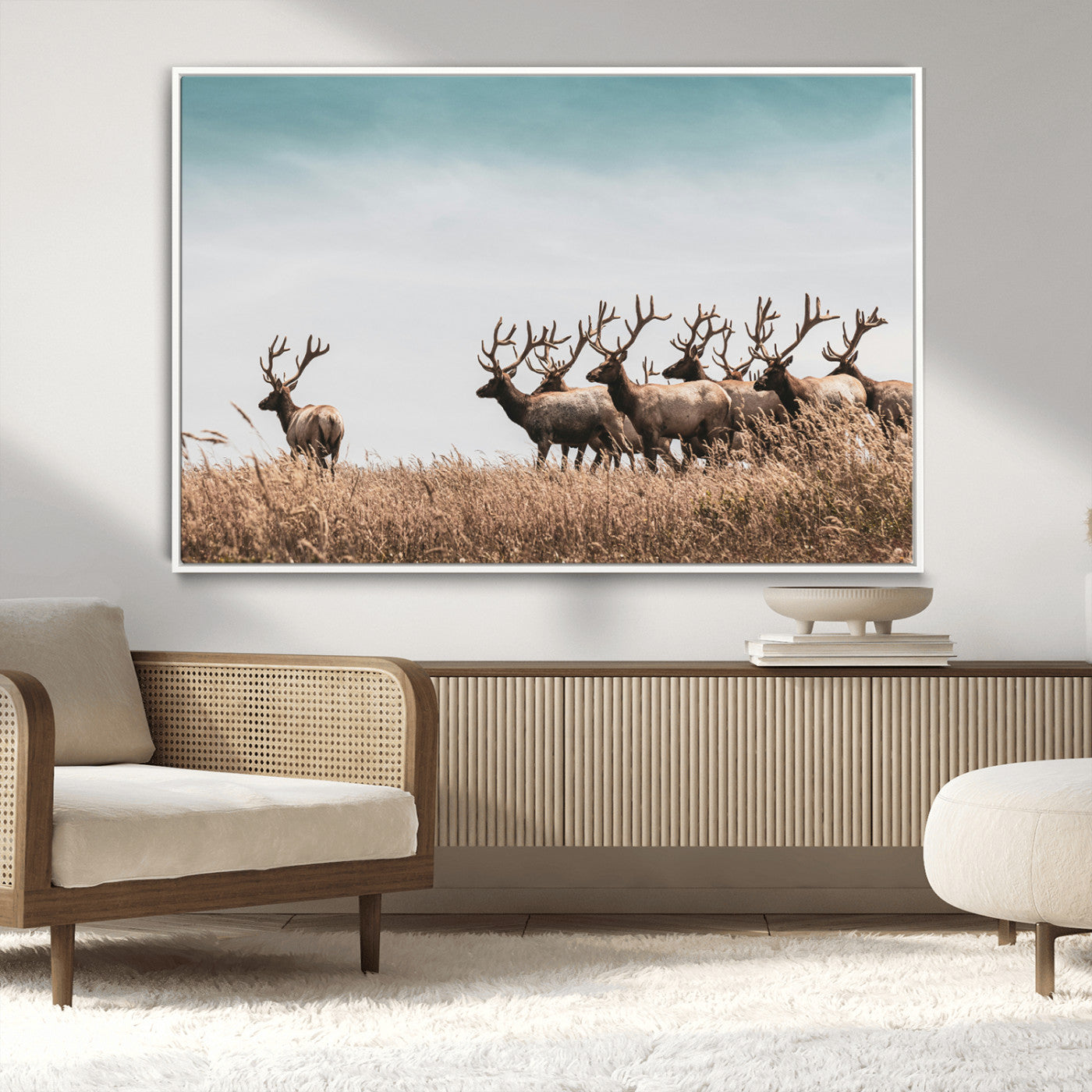 -Elk Herd Wall Art Canvas Print – Framed Wildlife Photography Rustic Nature Scene Artwork for Home, Office, Living Room