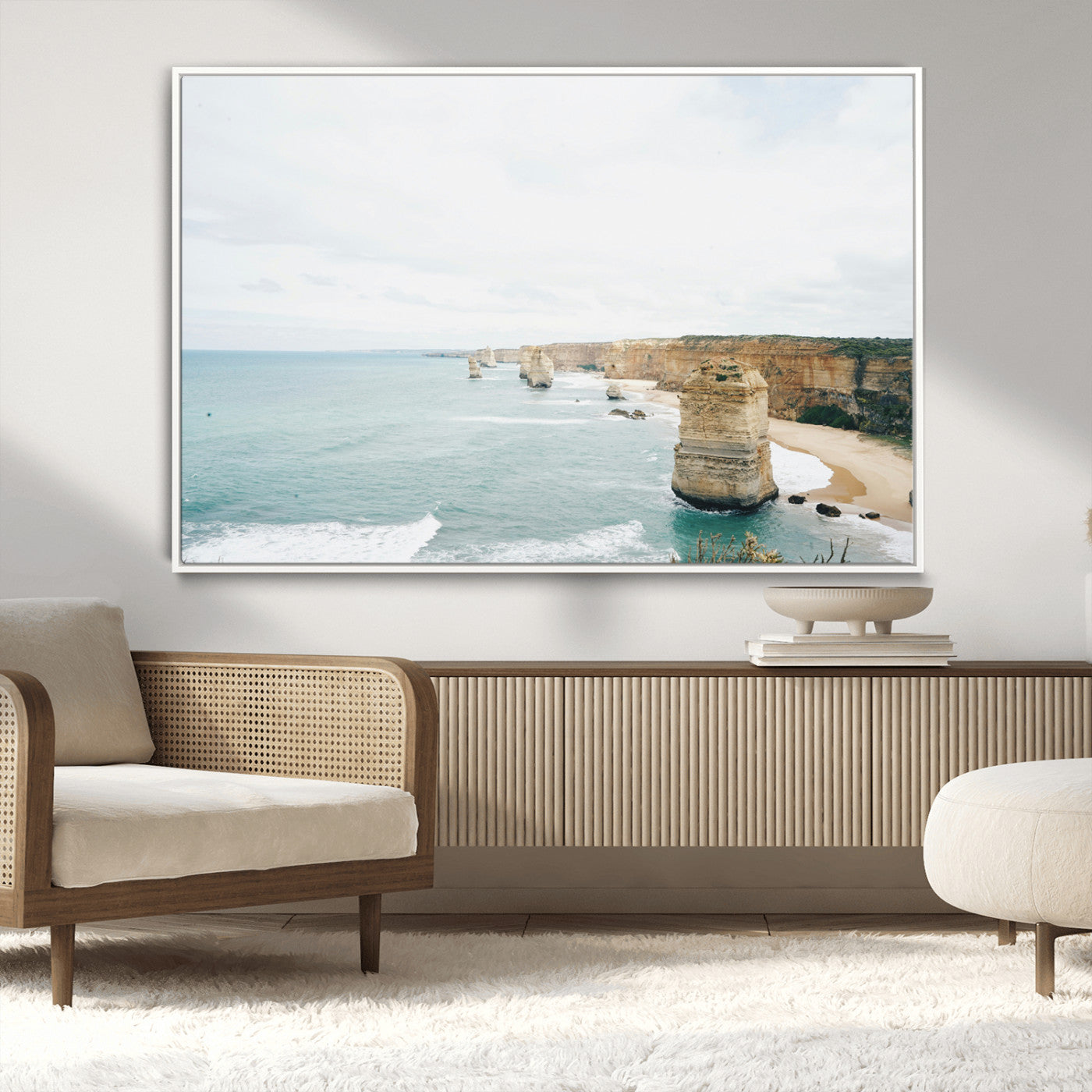 70095633-MGV-FC-36X24_White-Twelve Apostles Wall Art Canvas Print – Framed Coastal Cliffs Rugged Rock Formations Artwork for Home Office