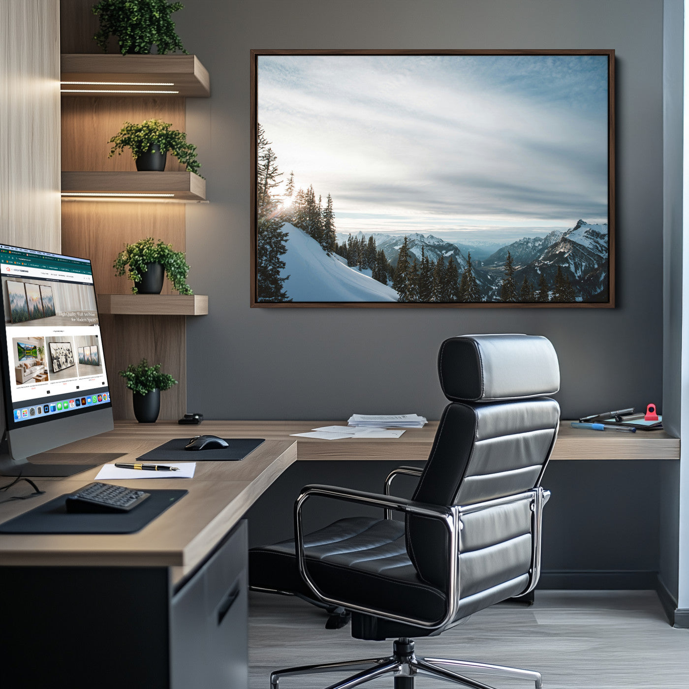 55564749-MGV-CV-36X24-Snowy Mountain Wall Art Canvas Print – Frosty Peaks Alpine Landscape Winter Sky Nature Photography Artwork for Home Office