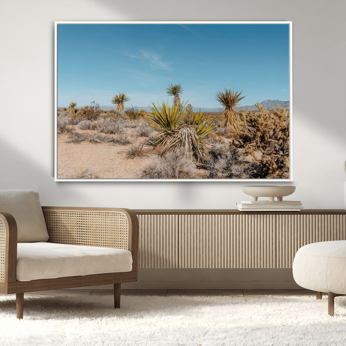35156165-MGV-CV-36X24-Joshua Tree Wall Art Canvas Print – Framed Desert Landscape Warm Earth Tones Southwestern Minimalist Artwork for Home, Office
