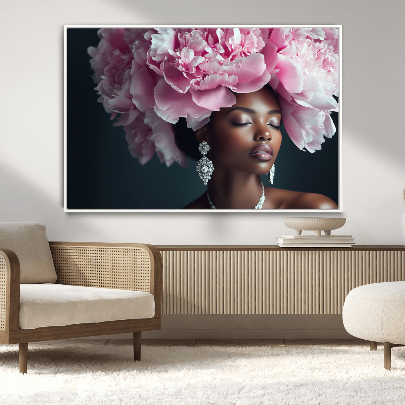 -Black Beauty Petal Crown Wall Art Canvas Print – Floral Petal Headpiece Elegant Design, Petal Inspired Artwork for Home, Office