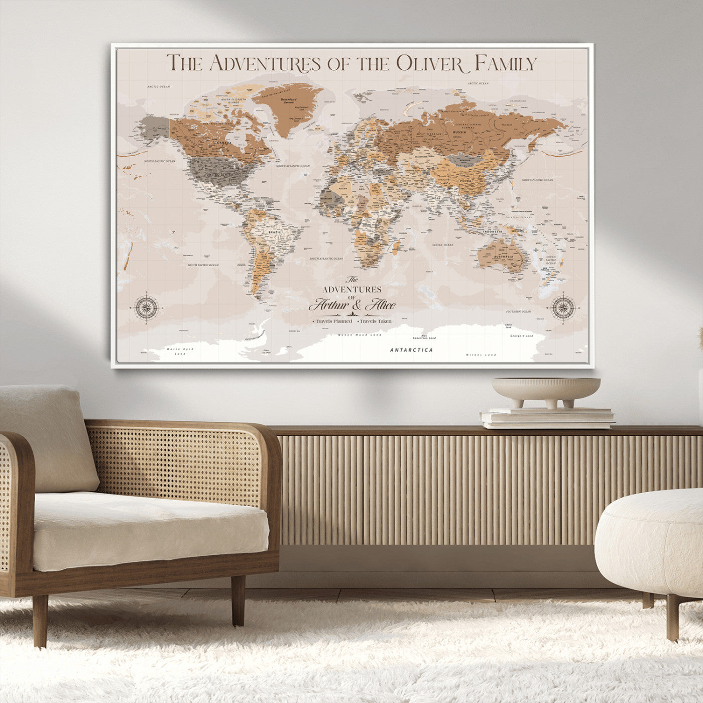 -Personalized Push Pin World Map Canvas – Custom Framed Travel Tracker Wall Art, Large Adventure Map with Pins for Home, Office