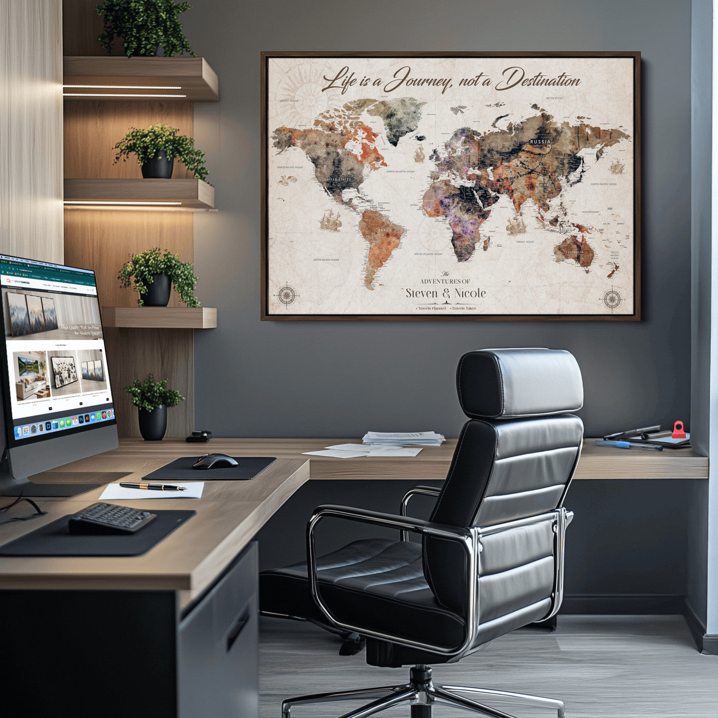 -Personalized Push Pin World Map Canvas – Custom Framed Travel Tracker Wall Art, Large Adventure Map with Pins for Home, Office