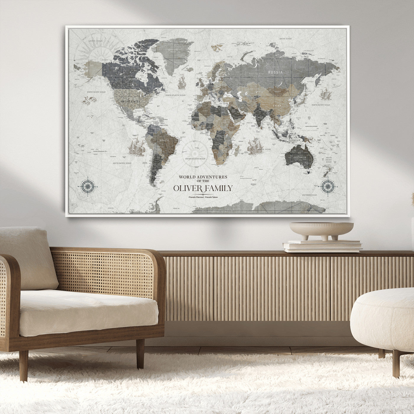 -Personalized Push Pin World Map Canvas – Custom Framed Travel Tracker Wall Art with Pins, for Study, Living Room, or Office