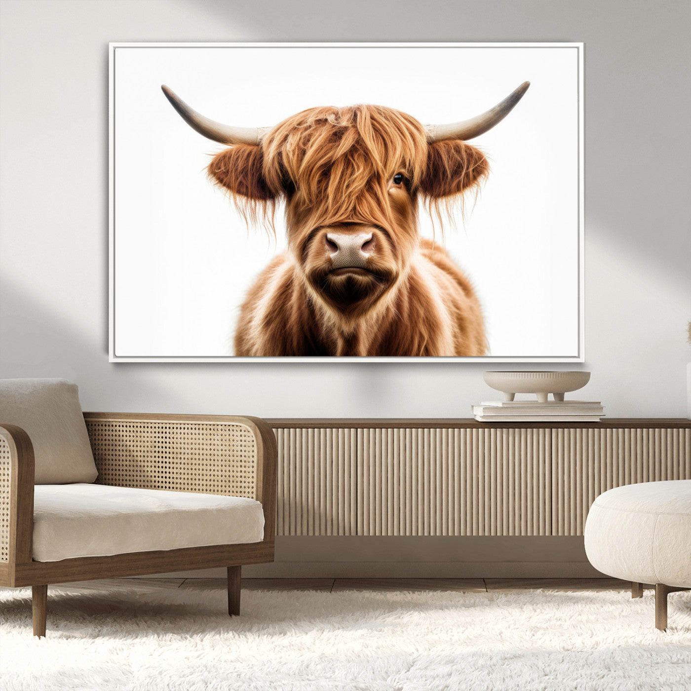 637908607-MGV-FC-48X32-3P_Natural-Scottish Highland Cow Canvas Print, Framed Highland Cow Canvas Home Decor