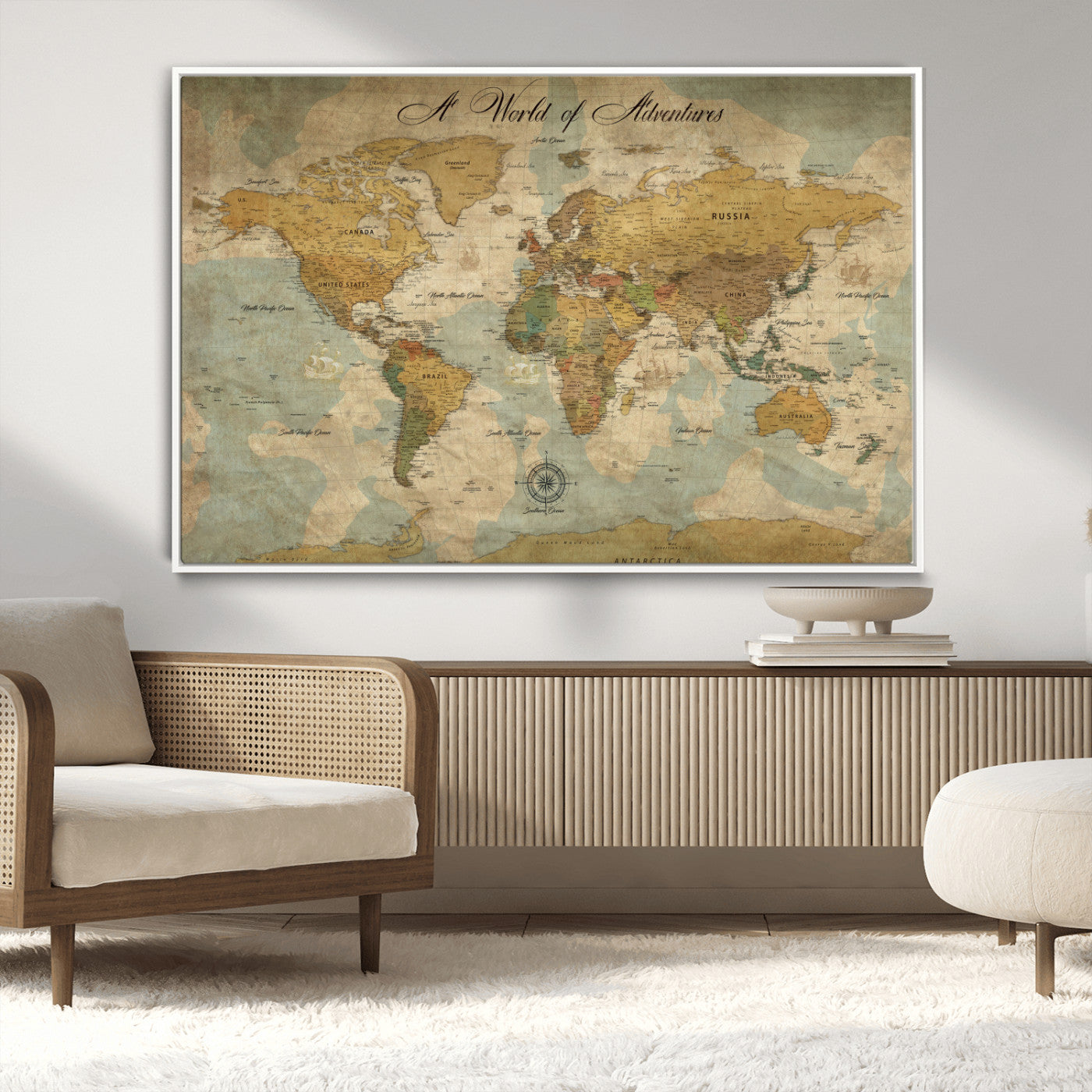 Rehber01-MGV-CV-36X24-Personalized World Map Canvas – Custom Framed Push Pin Travel Map Wall Art, Vintage Style Gift for Couples or Families