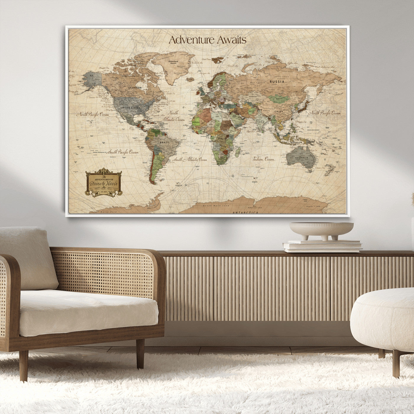 33020399-MGV-CV-36X24-Personalized World Map Canvas Print – Custom Push Pin Travel Tracker Map Anniversary Gift for Couples for Home, Office