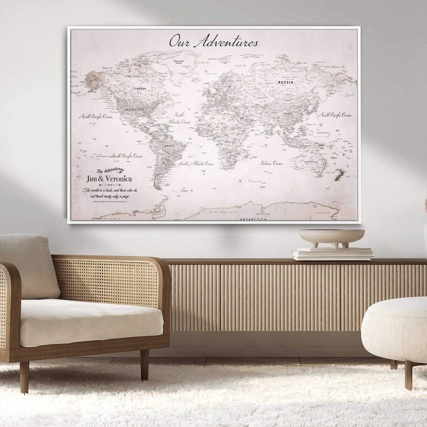 -Customize Push Pin World Map Wall Art Canvas Print – Personalized Travel Map with Foam Pins Framed for home, office
