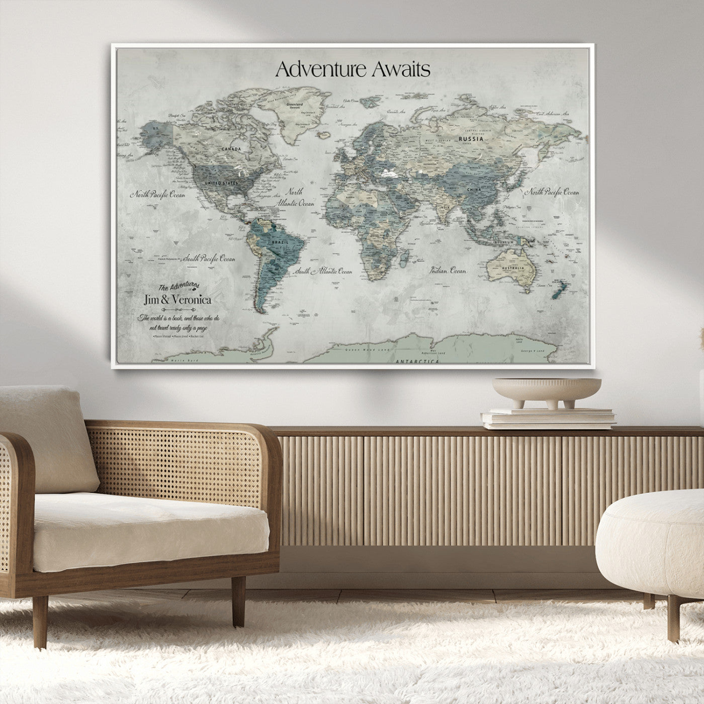-Personalized Push Pin World Map Canvas Print – Custom Adventure Travel Map Framed Wall Art Gift for home, office