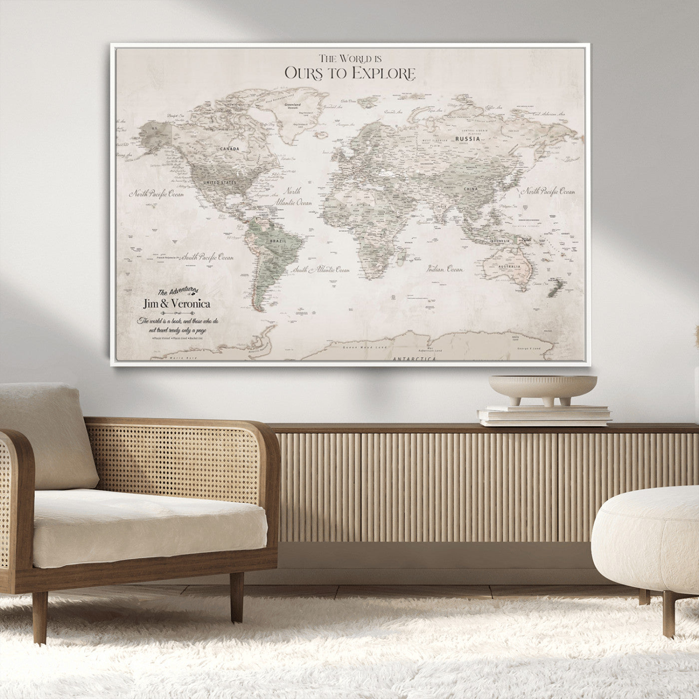 -Personalized Push Pin World Map Wall Art Canvas Print – Custom Framed Travel Tracker Gift for Couples or Family for home, office