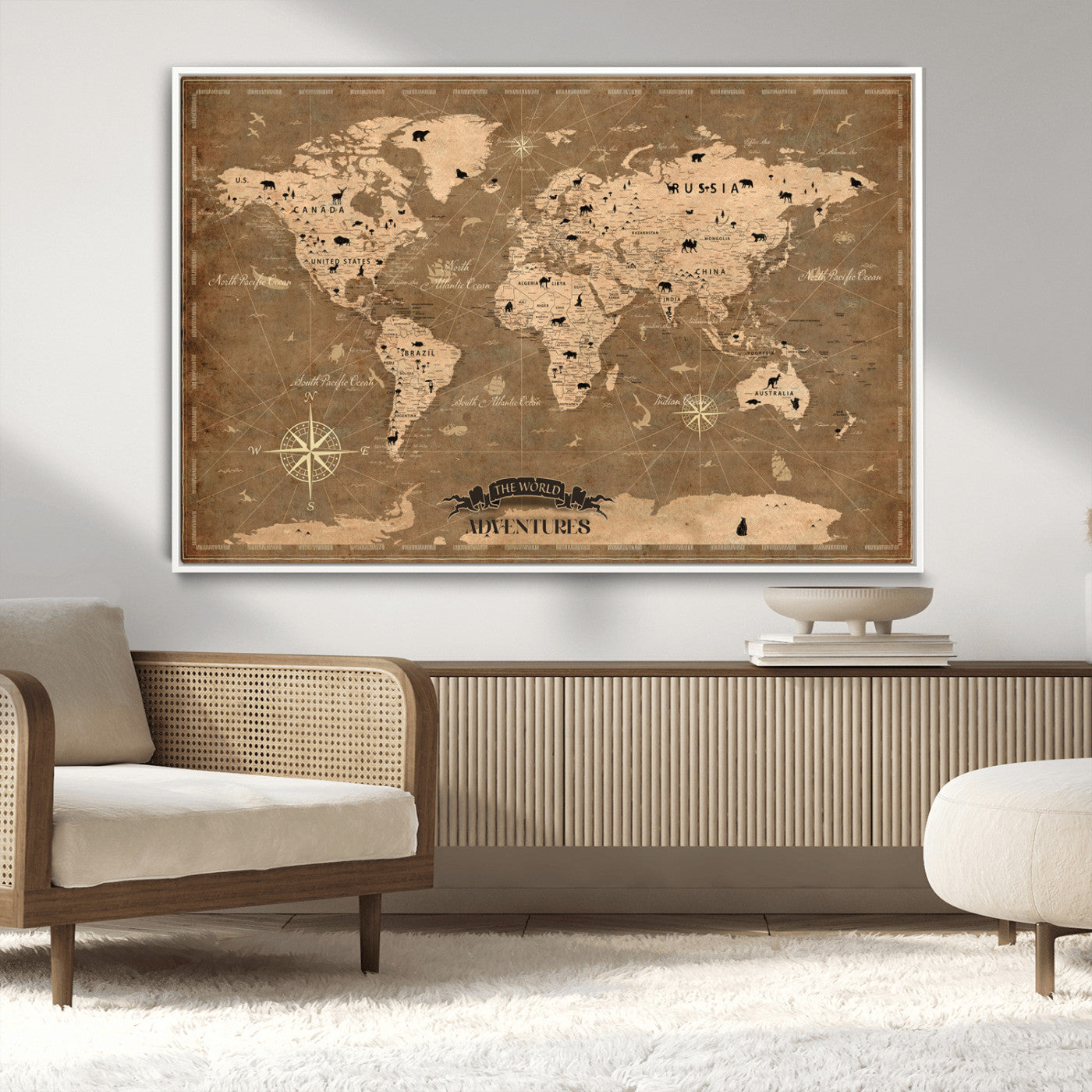 Rehber01-MGV-CV-36X24-Customize Push Pin World Map Wall Art Canvas Print – Personalized Kids Room Framed Map Travel Tracker for home, office