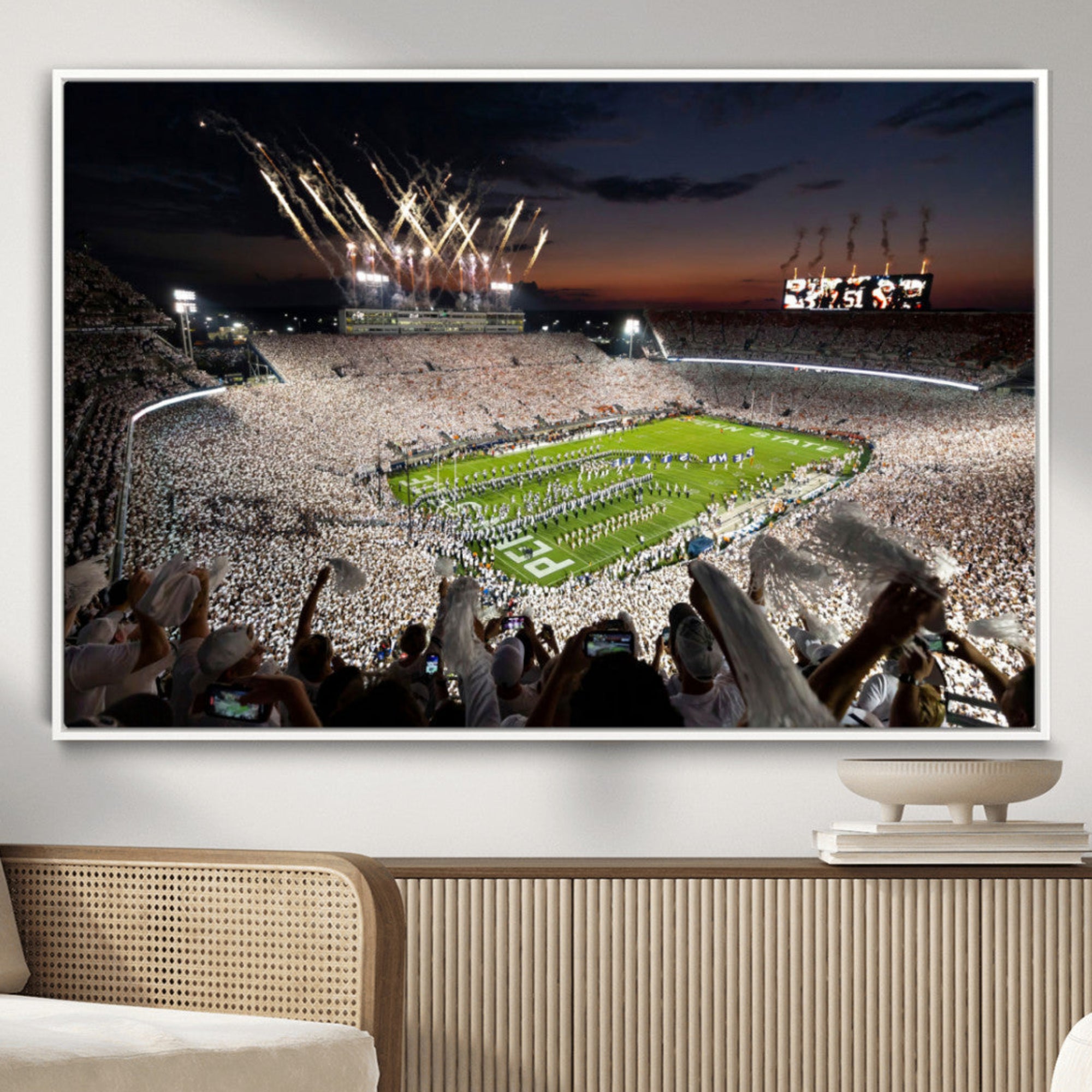 26666-MGV-CV-36X24-Penn State Stadium Wall Art Canvas Print – White Out Football Game Framed Sports Stadium Artwork for Home, Office