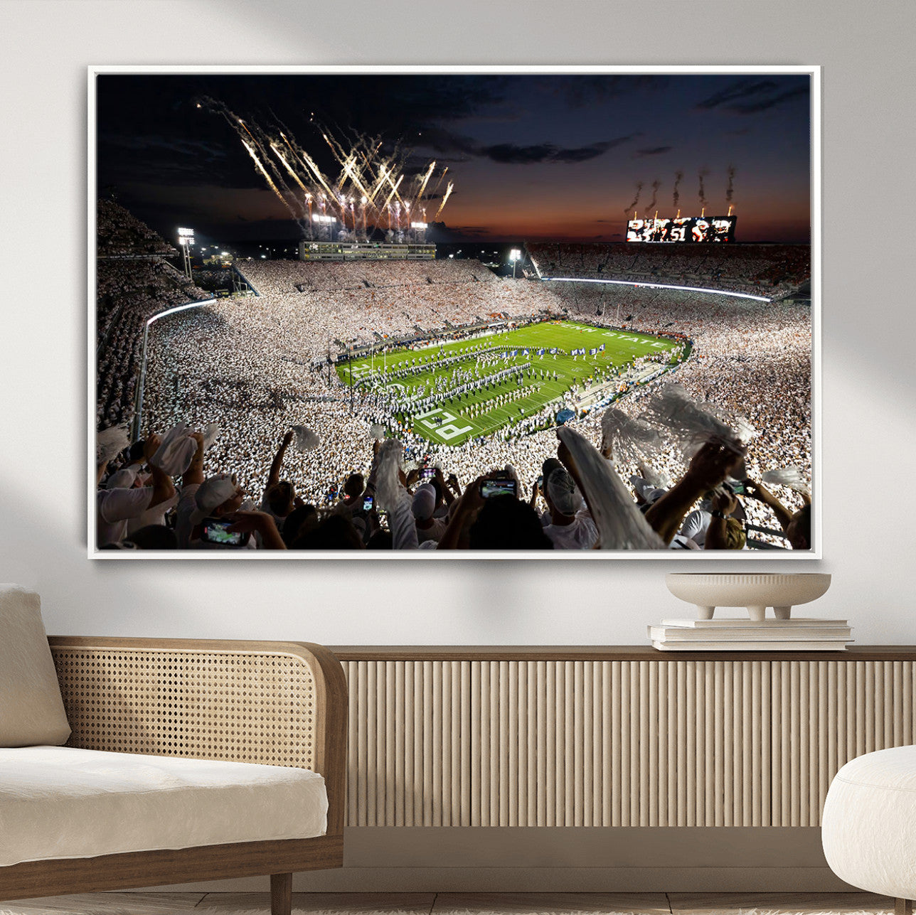 11221988-MGV-FC-36X24 - Epic Night Football Stadium Wall Art Canvas Print, Fireworks and Crowd Energy Game Day Excitement Decor for Home, Office